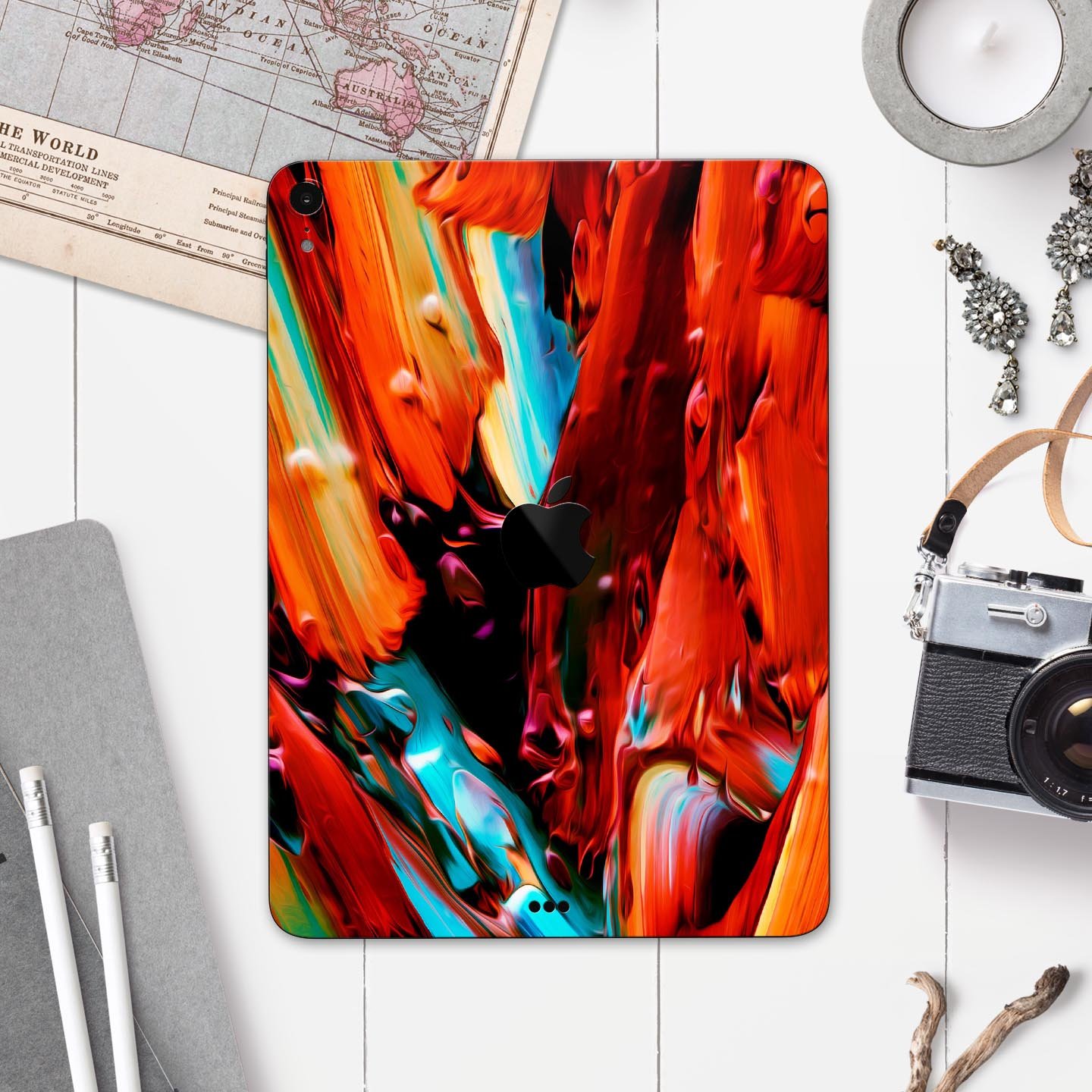 Blurred Abstract Flow V1 skin decal for Apple iPad Pro, showcasing a modern design with vibrant colors and a smooth finish.