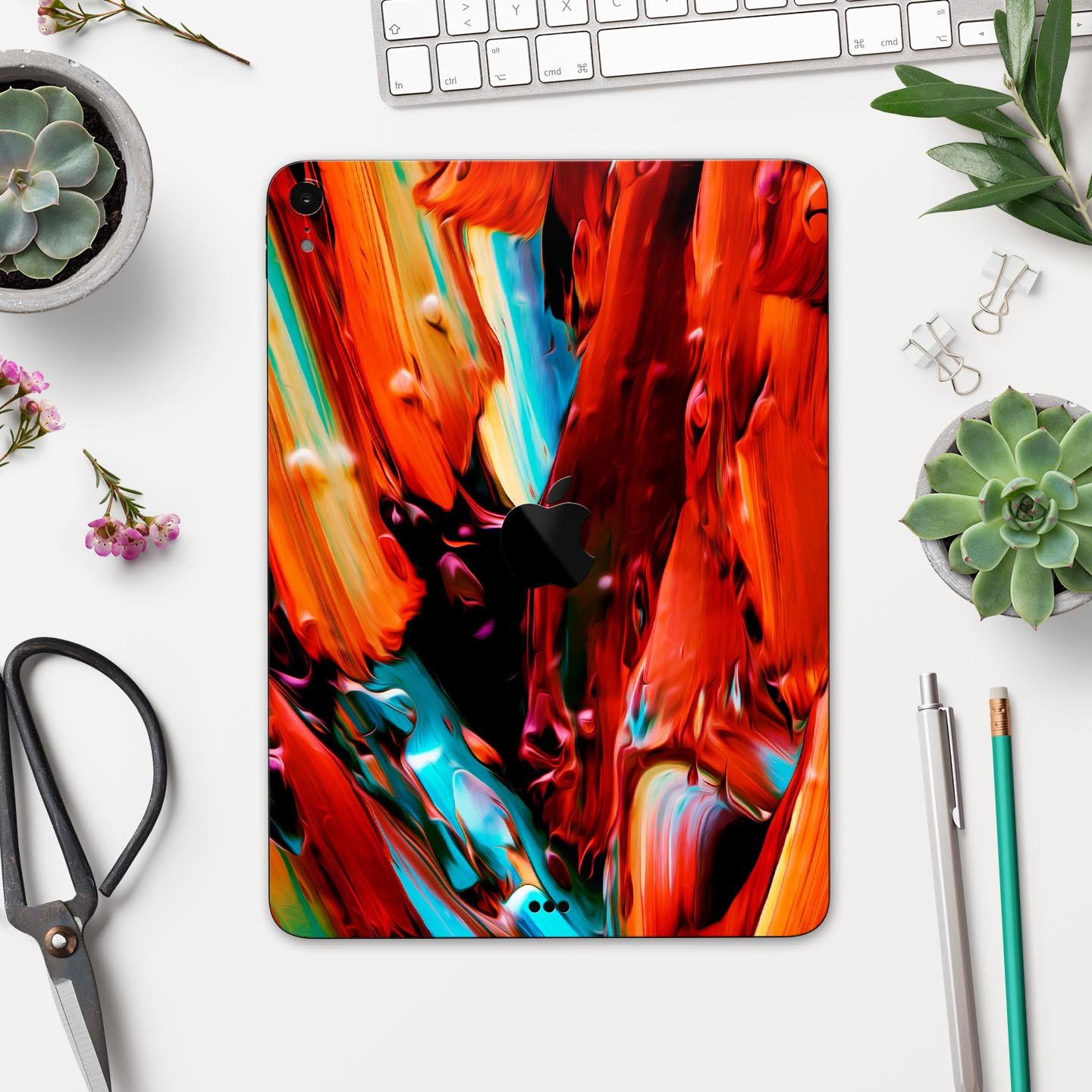 Blurred Abstract Flow V1 skin decal for Apple iPad Pro, showcasing a modern design with vibrant colors and a smooth finish.