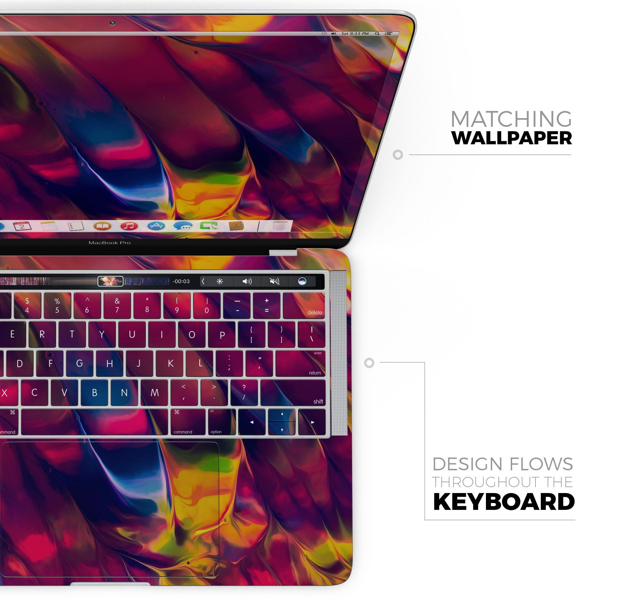 Blurred Abstract Flow V13 skin decal wrap kit for Apple MacBook, showcasing vibrant abstract design and premium vinyl material.