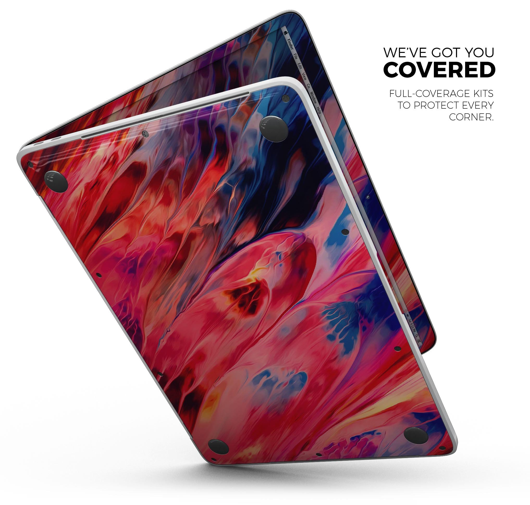 Blurred Abstract Flow V14 skin decal wrap kit for Apple MacBook, showcasing vibrant design and premium vinyl material.