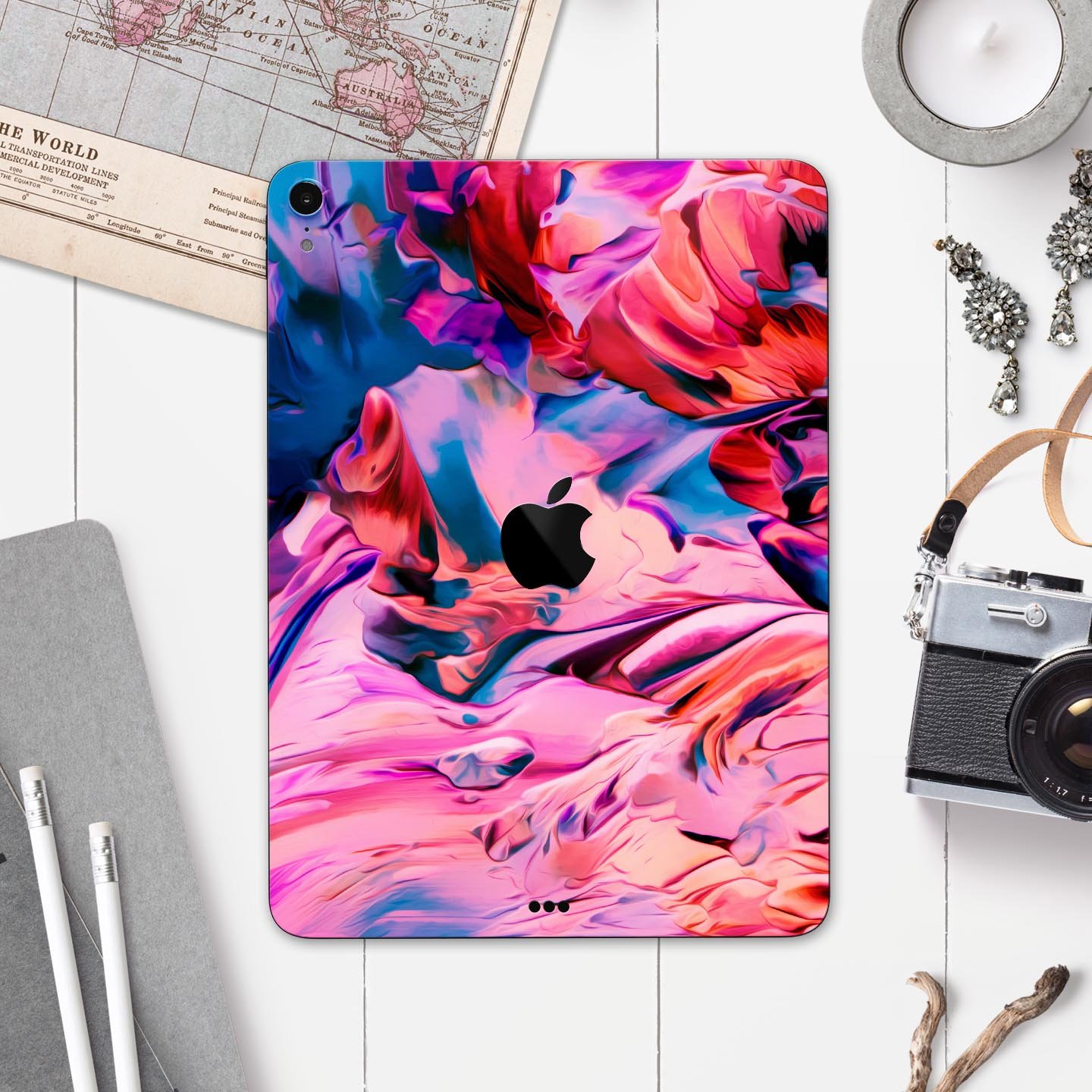 Blurred Abstract Flow V16 skin decal for Apple iPad, showcasing a vibrant abstract design with a smooth finish.