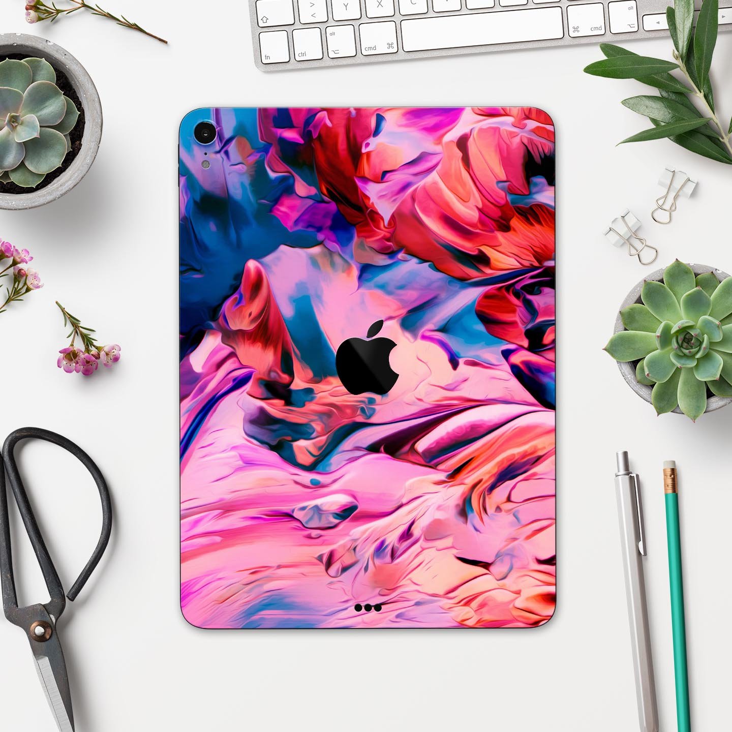 Blurred Abstract Flow V16 skin decal for Apple iPad, showcasing a vibrant abstract design with a smooth finish.