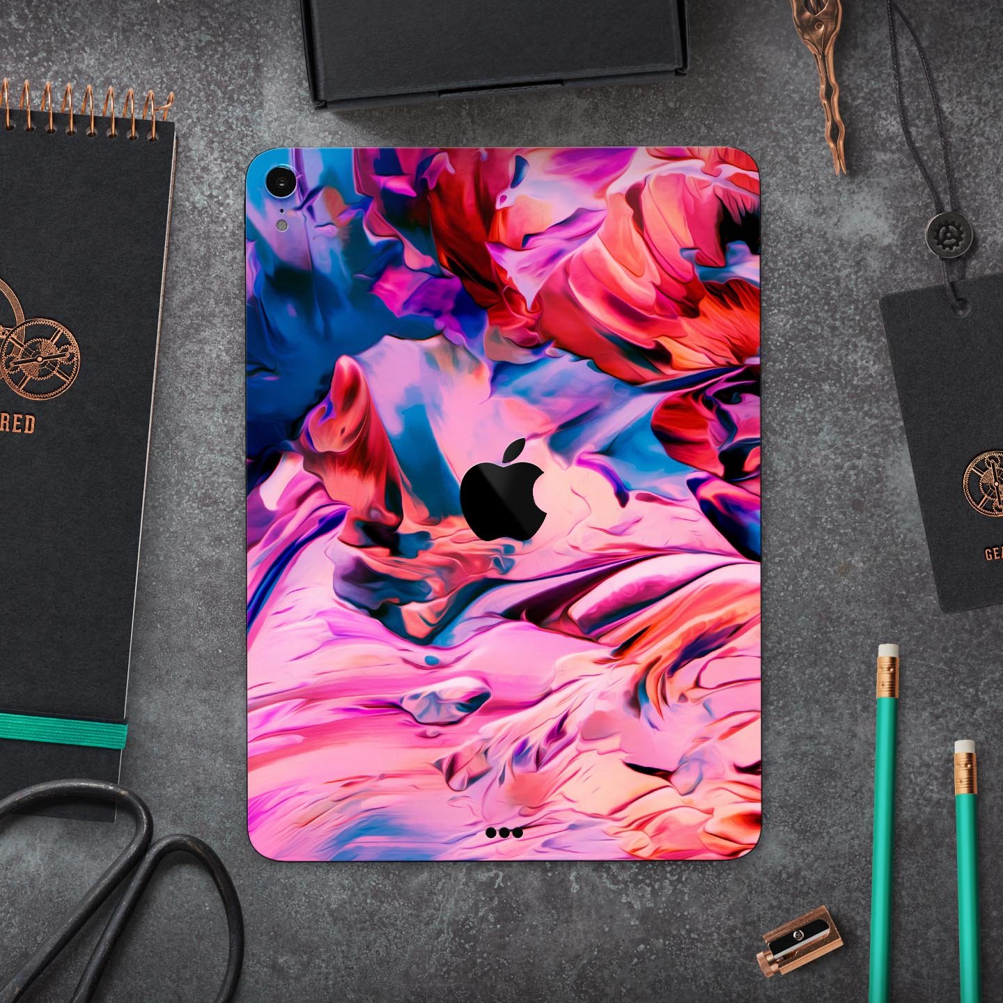 Blurred Abstract Flow V16 skin decal for Apple iPad, showcasing a vibrant abstract design with a smooth finish.