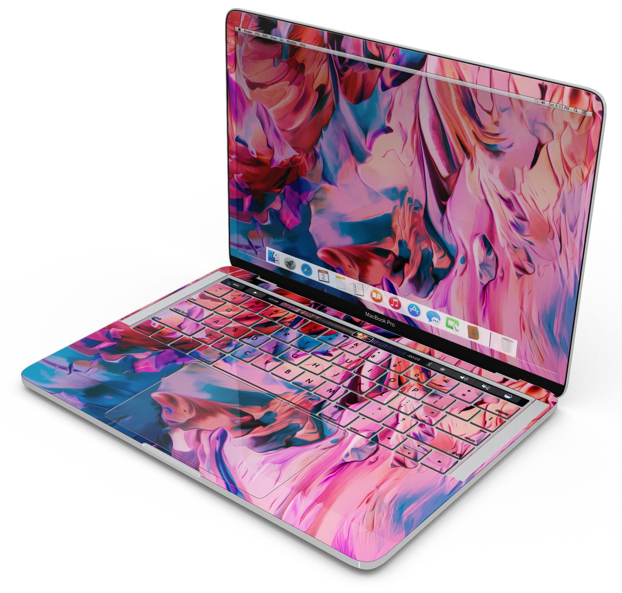 Blurred Abstract Flow V16 skin decal wrap kit for Apple MacBook, showcasing vibrant colors and a sleek design.