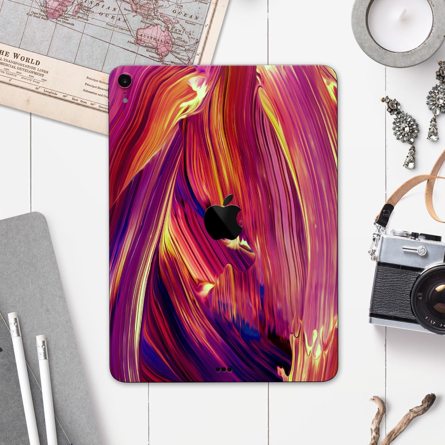 Blurred Abstract Flow V17 skin decal for Apple iPad, showcasing a vibrant abstract design with a smooth finish.