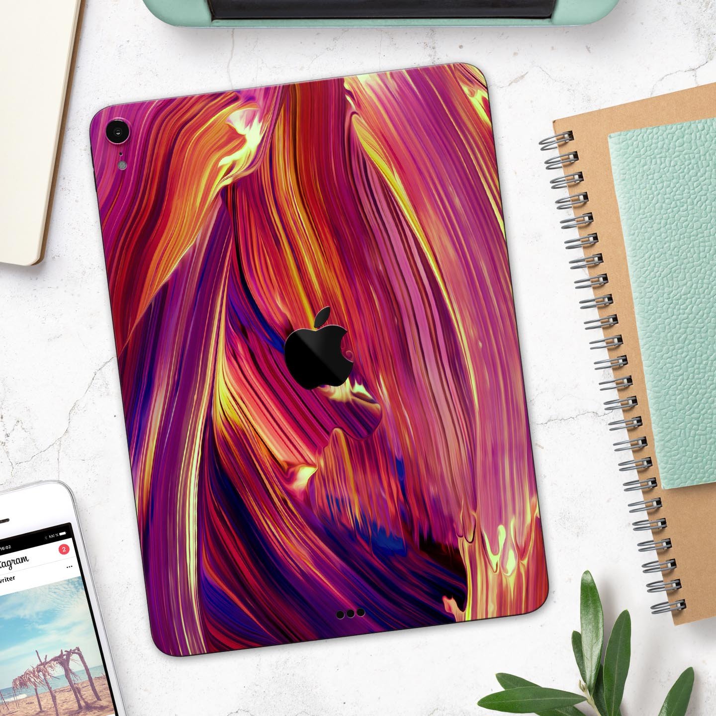 Blurred Abstract Flow V17 skin decal for Apple iPad, showcasing a vibrant abstract design with a smooth finish.