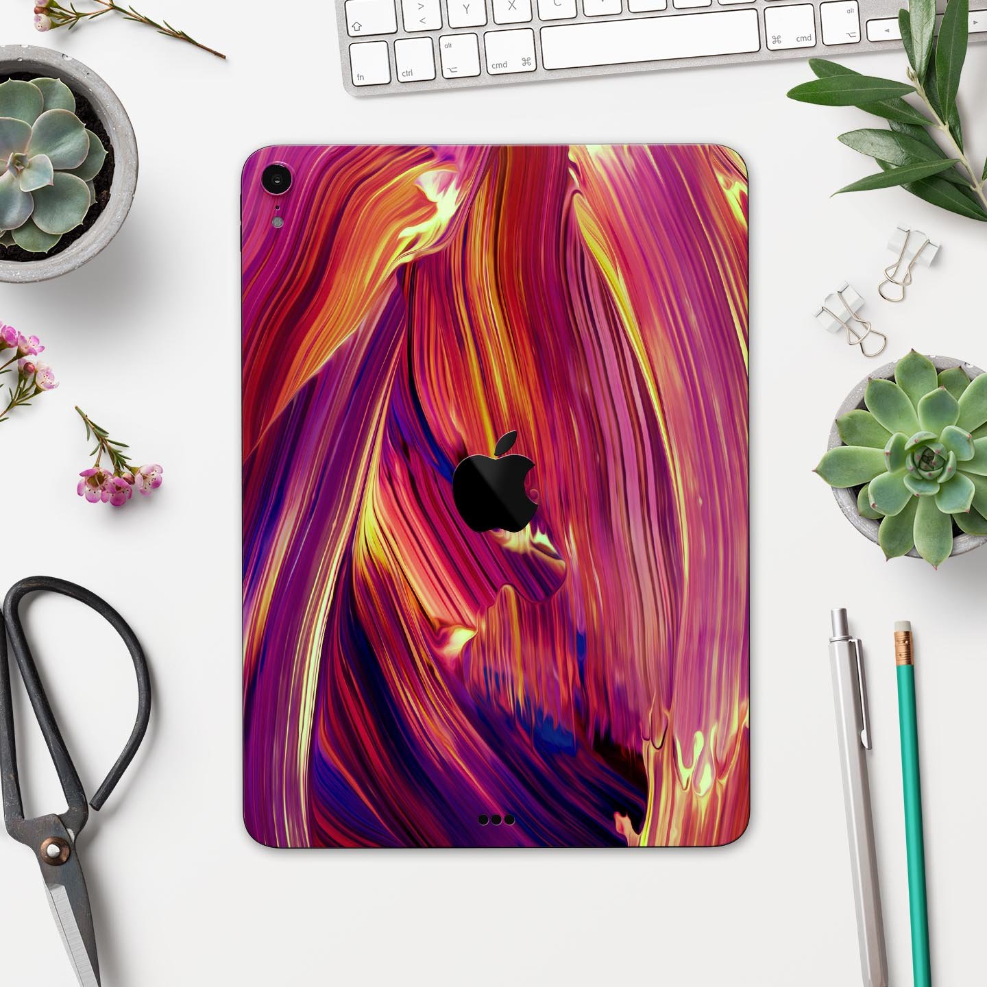 Blurred Abstract Flow V17 skin decal for Apple iPad, showcasing a vibrant abstract design with a smooth finish.