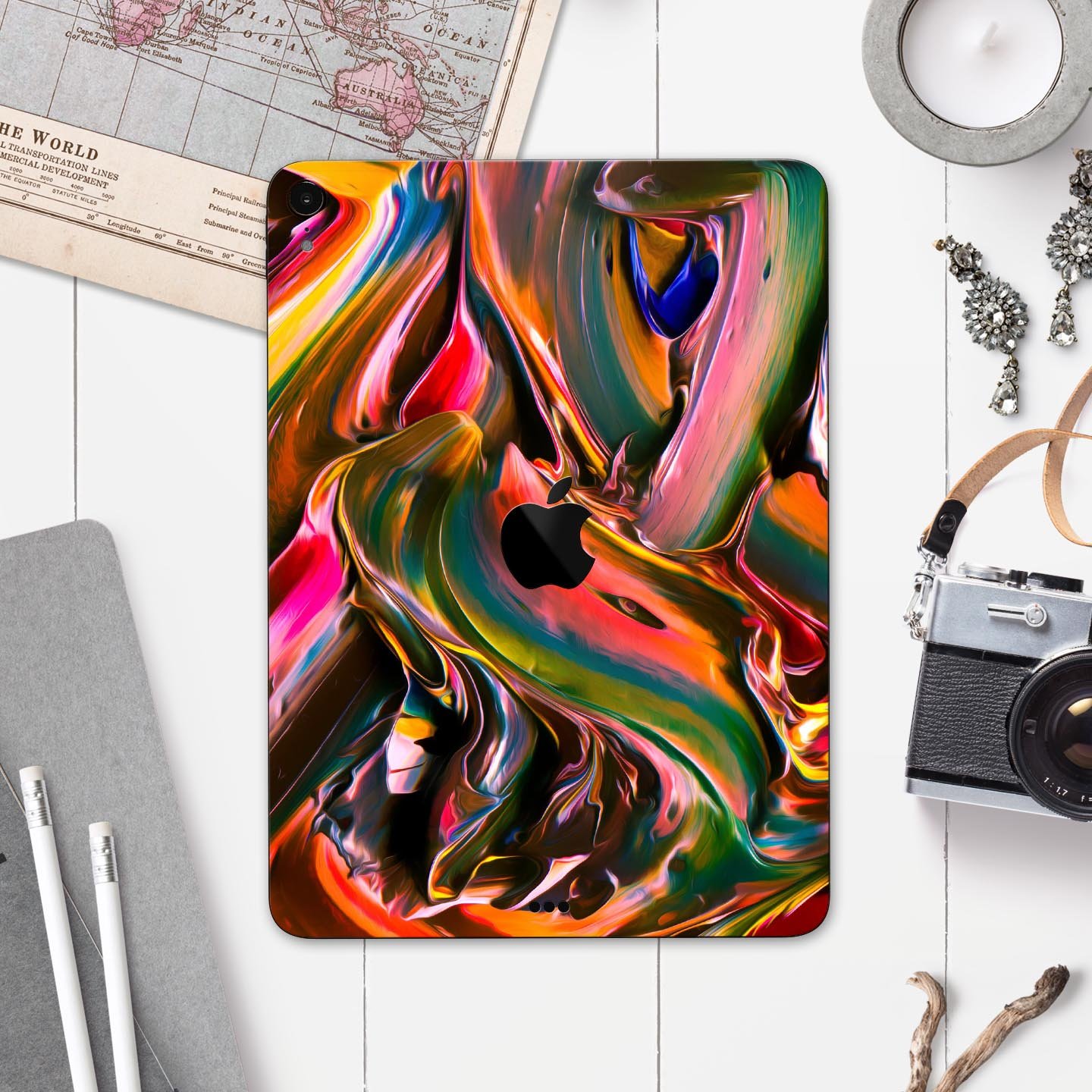 Blurred Abstract Flow V18 skin decal for Apple iPad, showcasing a vibrant and artistic design with premium 3M material.