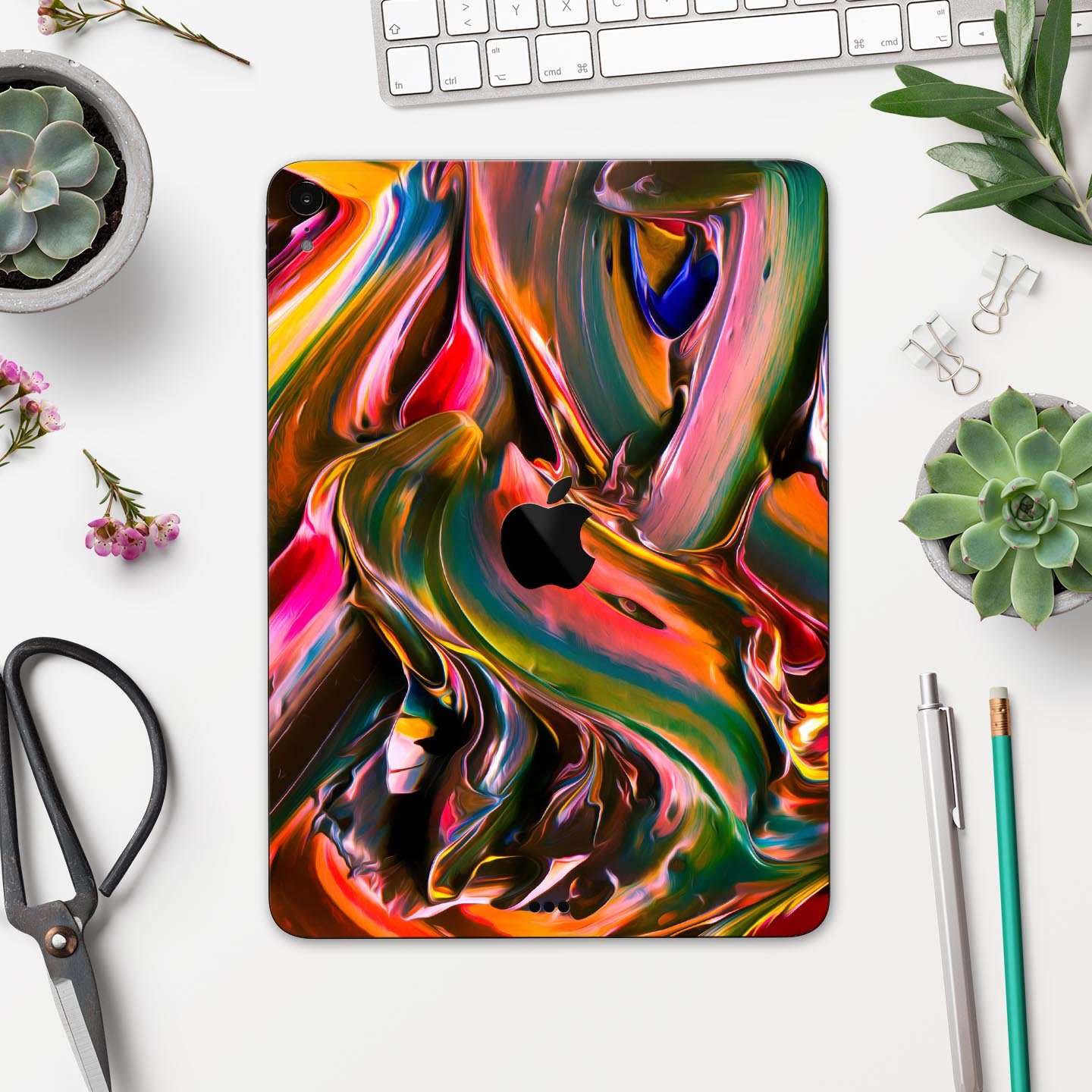 Blurred Abstract Flow V18 skin decal for Apple iPad, showcasing a vibrant and artistic design with premium 3M material.