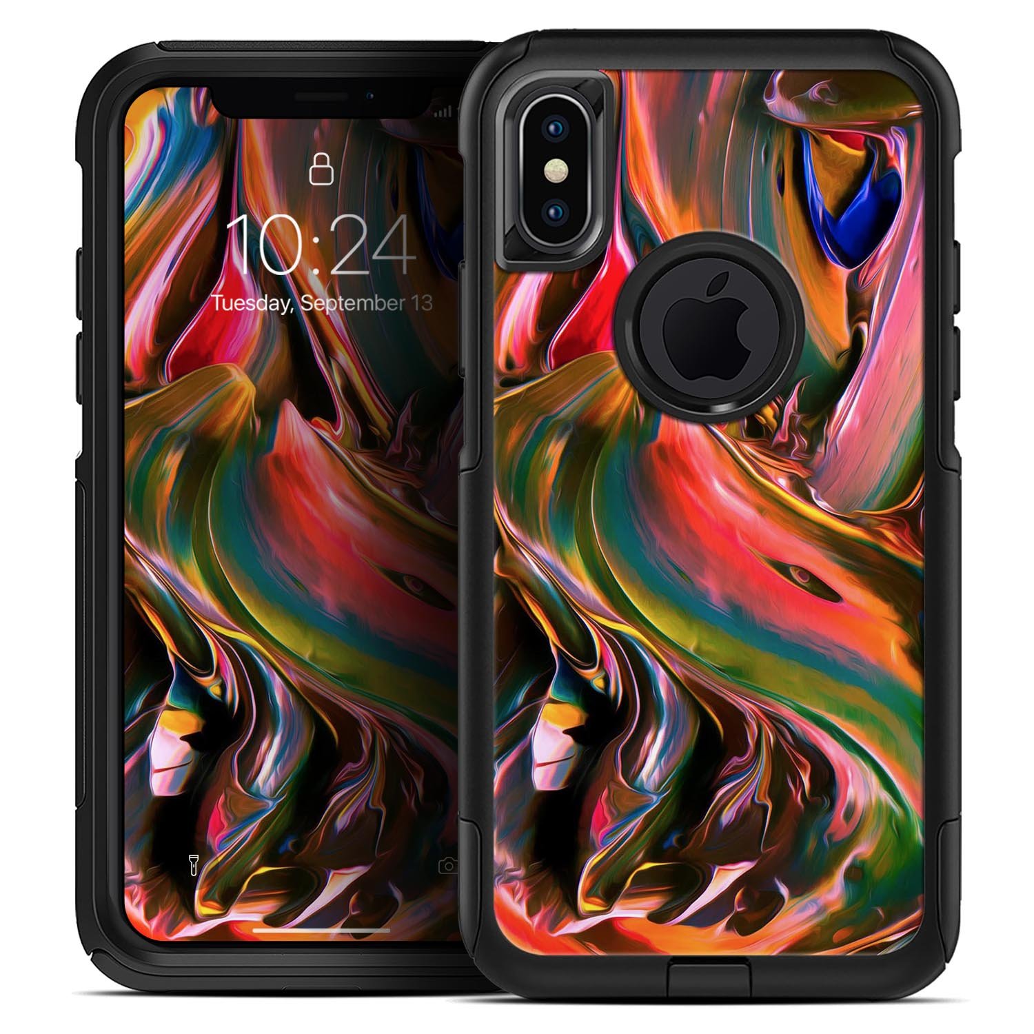 Blurred Abstract Flow V18 Skin Kit designed for iPhone OtterBox cases, showcasing a vibrant abstract design with a smooth finish.