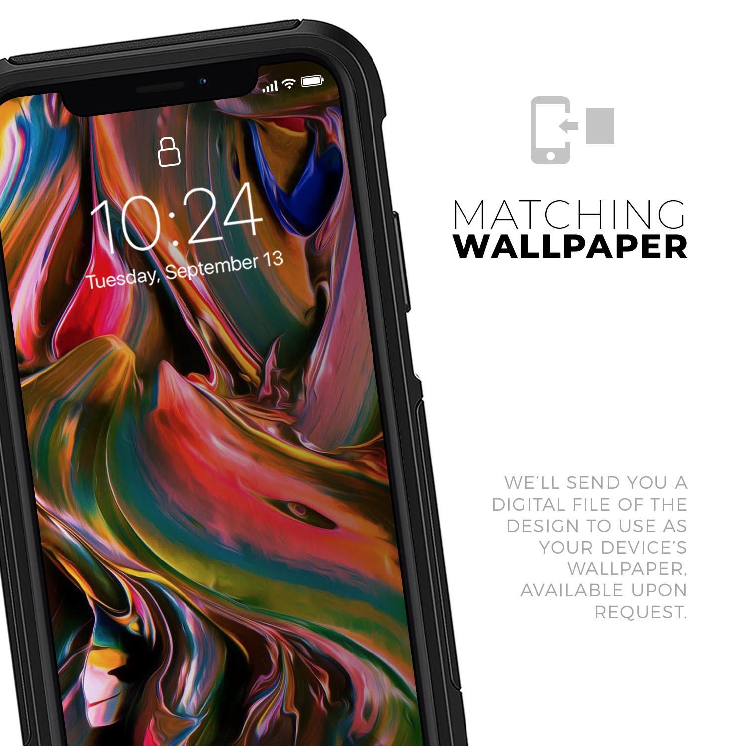 Blurred Abstract Flow V18 Skin Kit designed for iPhone OtterBox cases, showcasing a vibrant abstract design with a smooth finish.