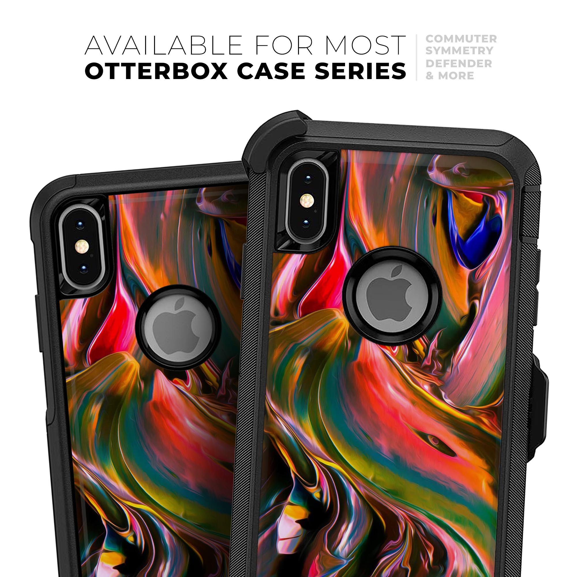 Blurred Abstract Flow V18 Skin Kit designed for iPhone OtterBox cases, showcasing a vibrant abstract design with a smooth finish.