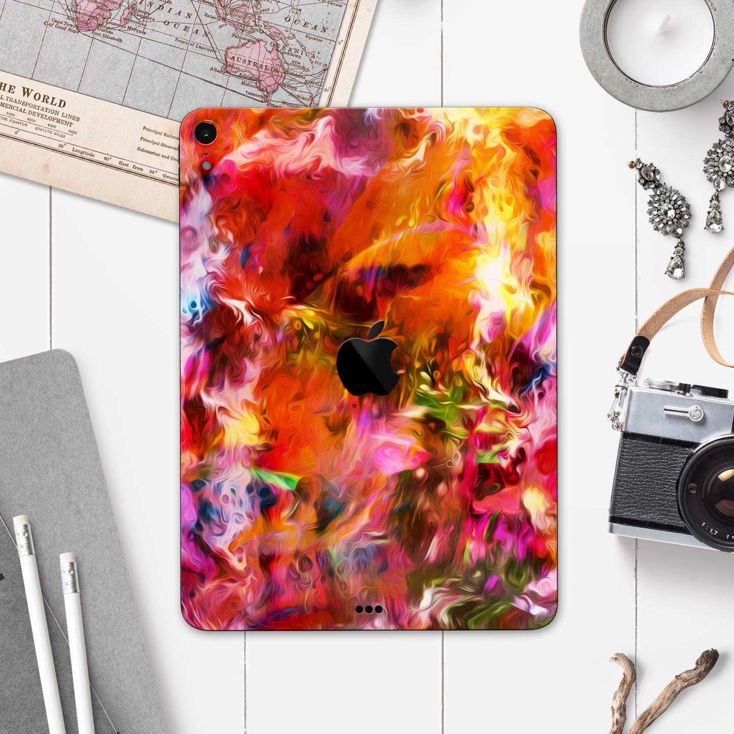 Blurred Abstract Flow V2 skin decal for Apple iPad Pro, showcasing a vibrant abstract design with ultra-thin protection.