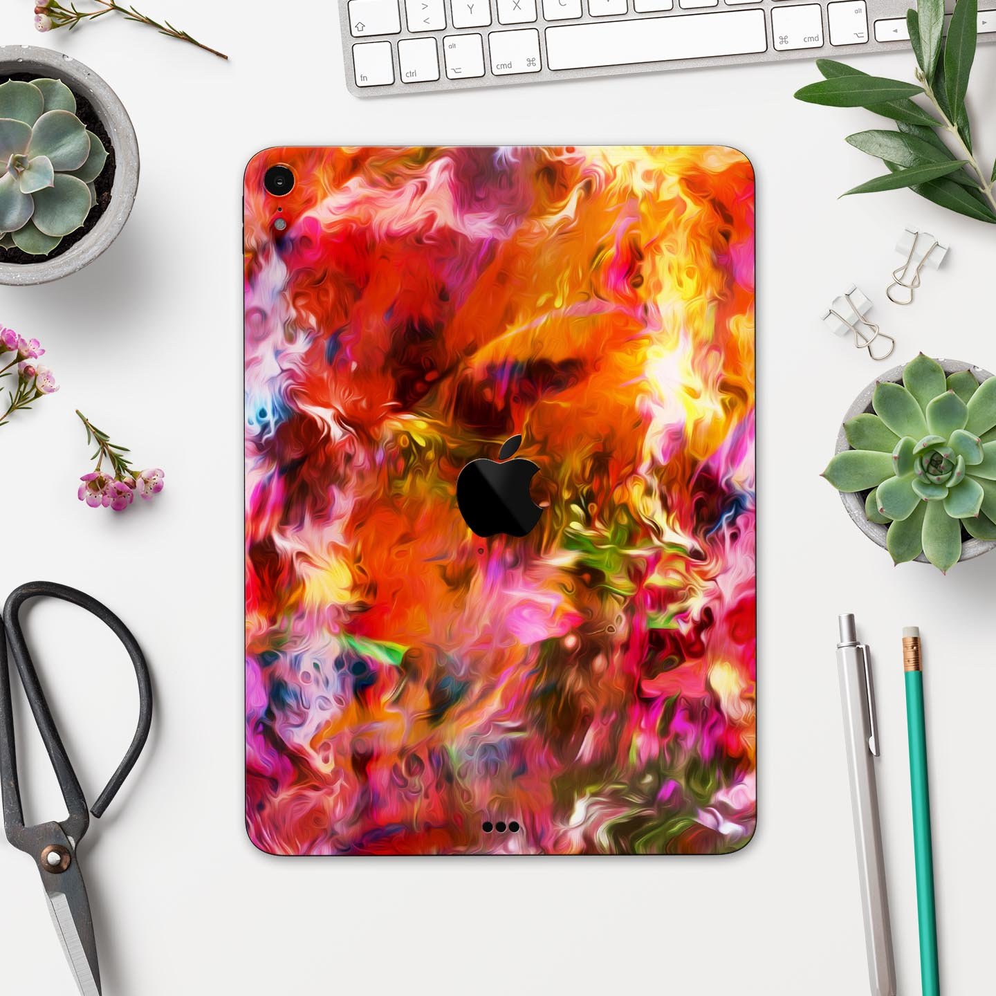 Blurred Abstract Flow V2 skin decal for Apple iPad Pro, showcasing a vibrant abstract design with ultra-thin protection.