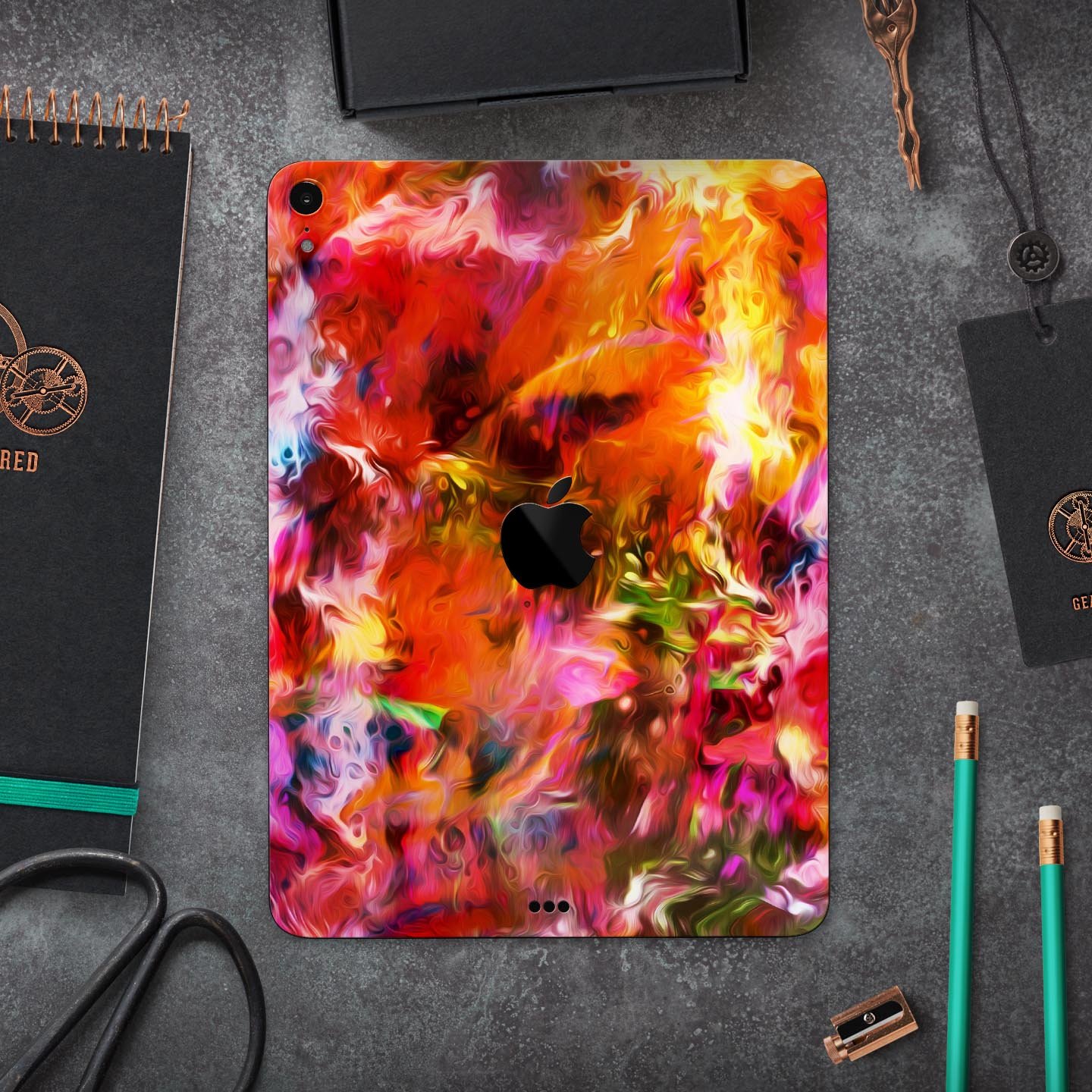 Blurred Abstract Flow V2 skin decal for Apple iPad Pro, showcasing a vibrant abstract design with ultra-thin protection.