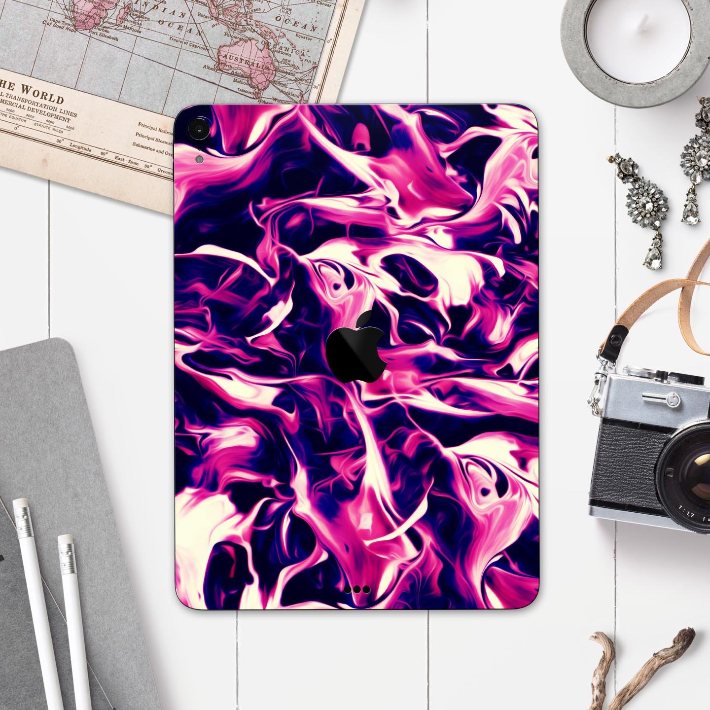 Blurred Abstract Flow V22 skin decal for Apple iPad, showcasing vibrant colors and a sleek design for full body protection.