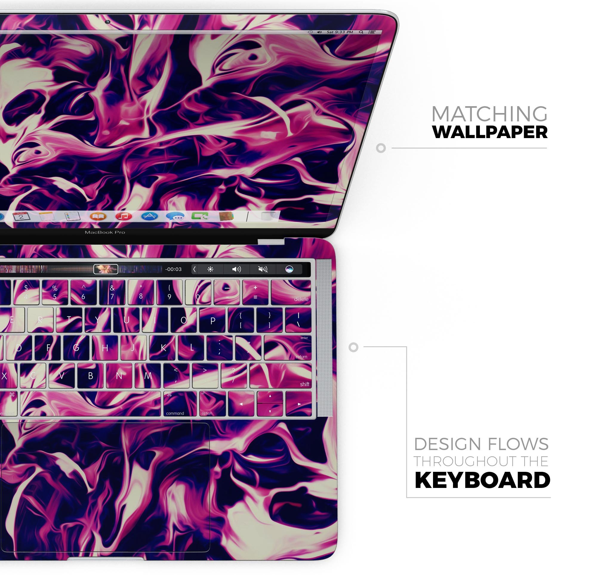 Blurred Abstract Flow V22 skin decal wrap kit for MacBook, showcasing vibrant abstract design and premium vinyl material.