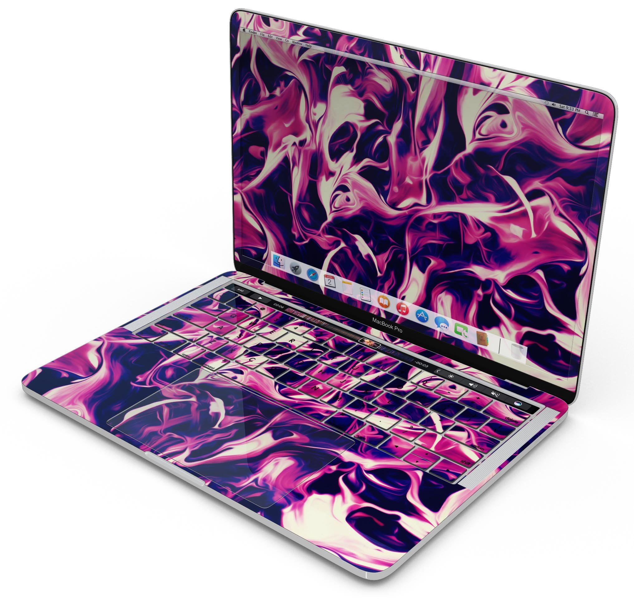 Blurred Abstract Flow V22 skin decal wrap kit for MacBook, showcasing vibrant abstract design and premium vinyl material.