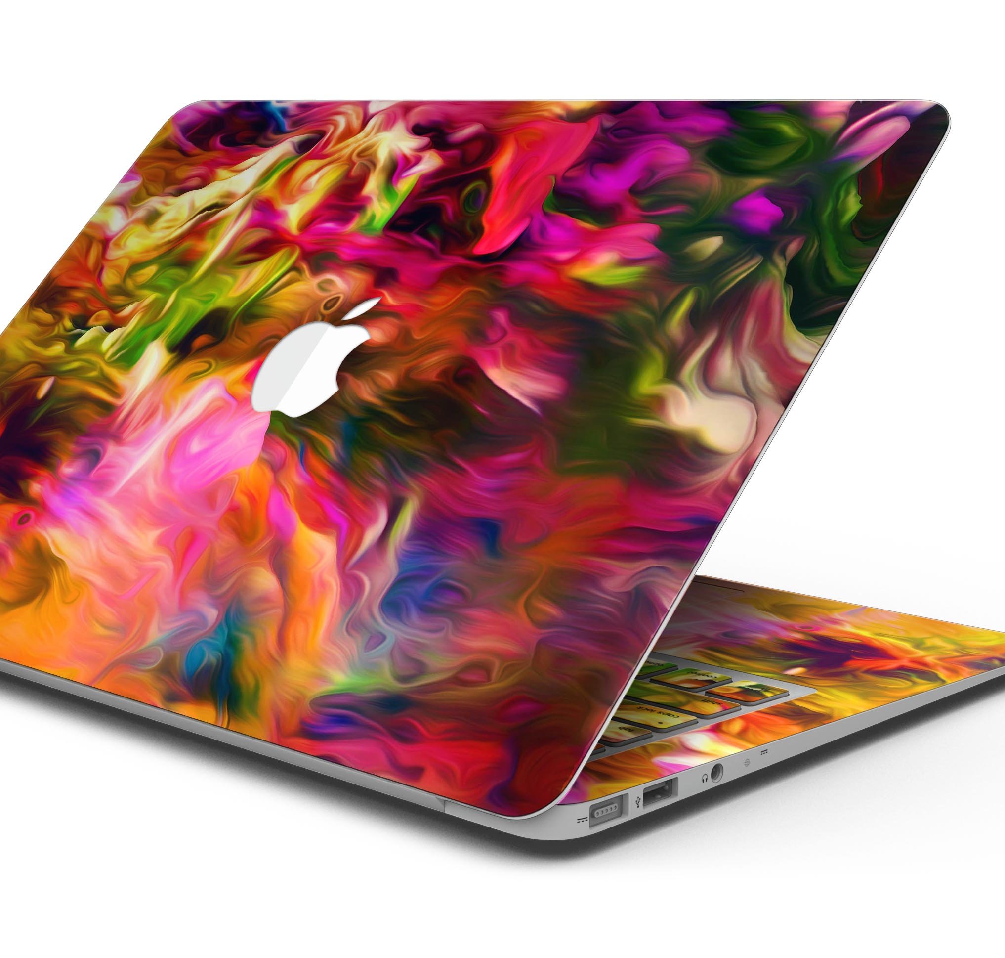 Blurred Abstract Flow V23 skin decal wrap kit for Apple MacBook, showcasing vibrant colors and a sleek design.