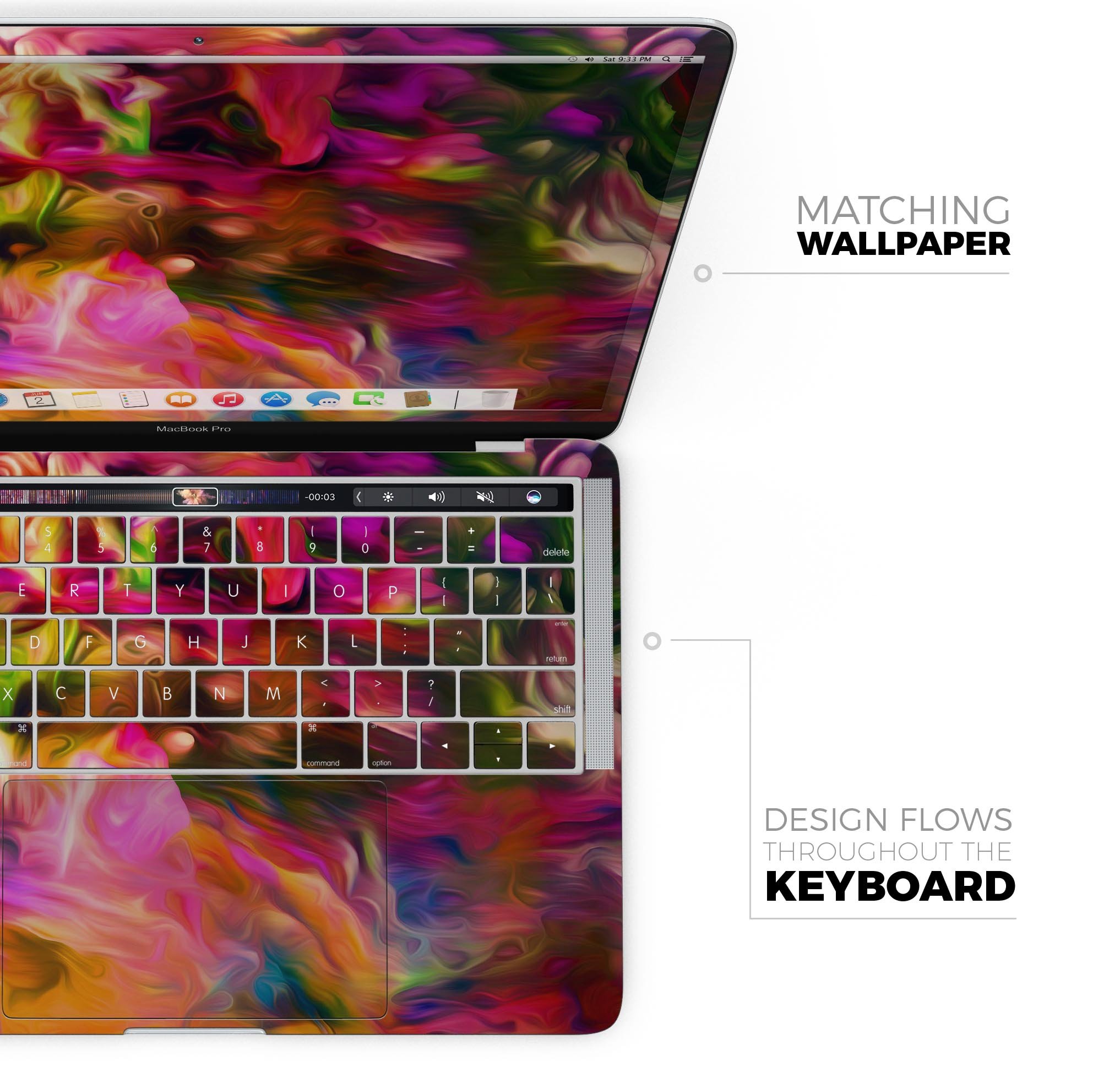 Blurred Abstract Flow V23 skin decal wrap kit for Apple MacBook, showcasing vibrant colors and a sleek design.