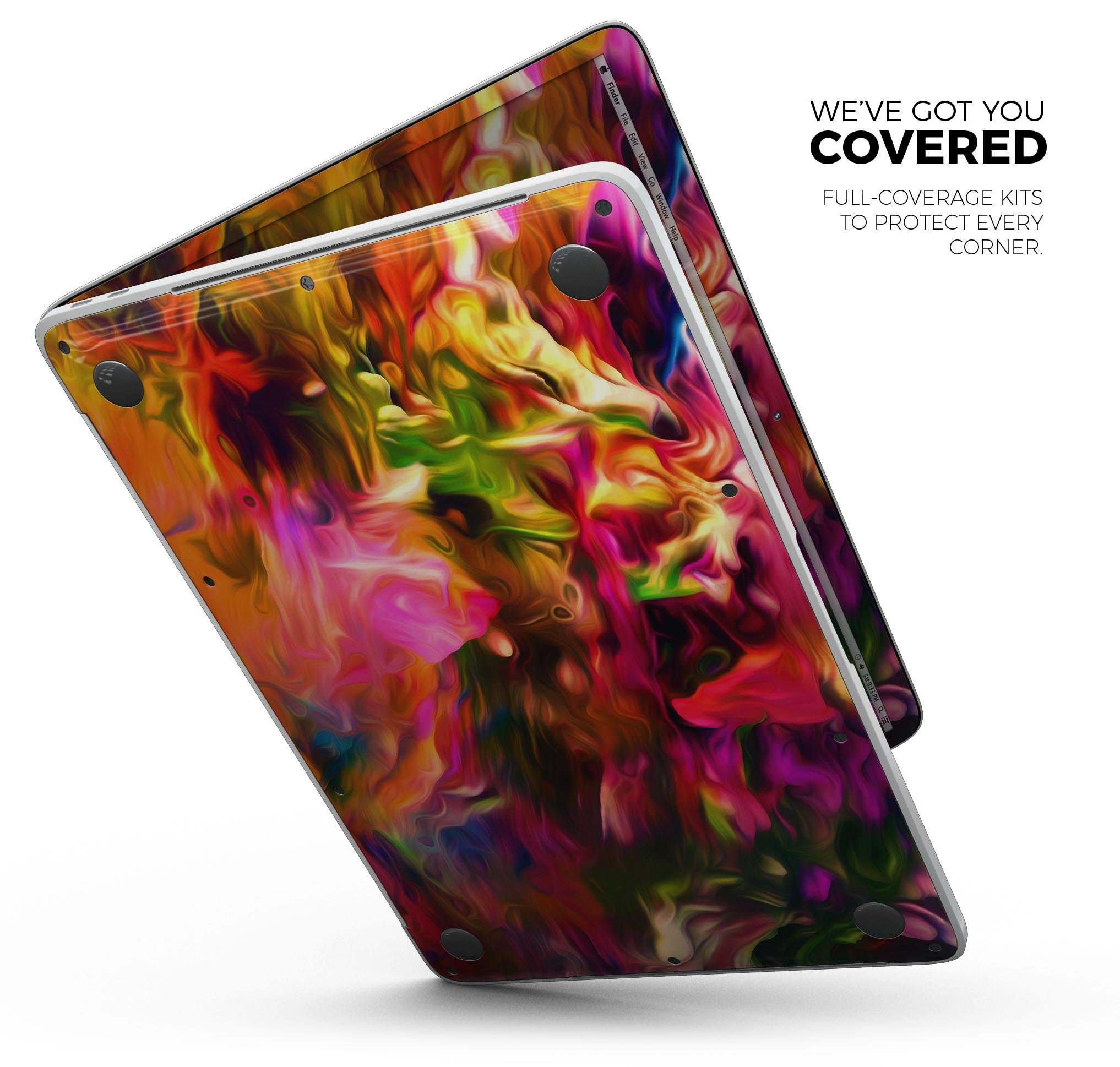 Blurred Abstract Flow V23 skin decal wrap kit for Apple MacBook, showcasing vibrant colors and a sleek design.