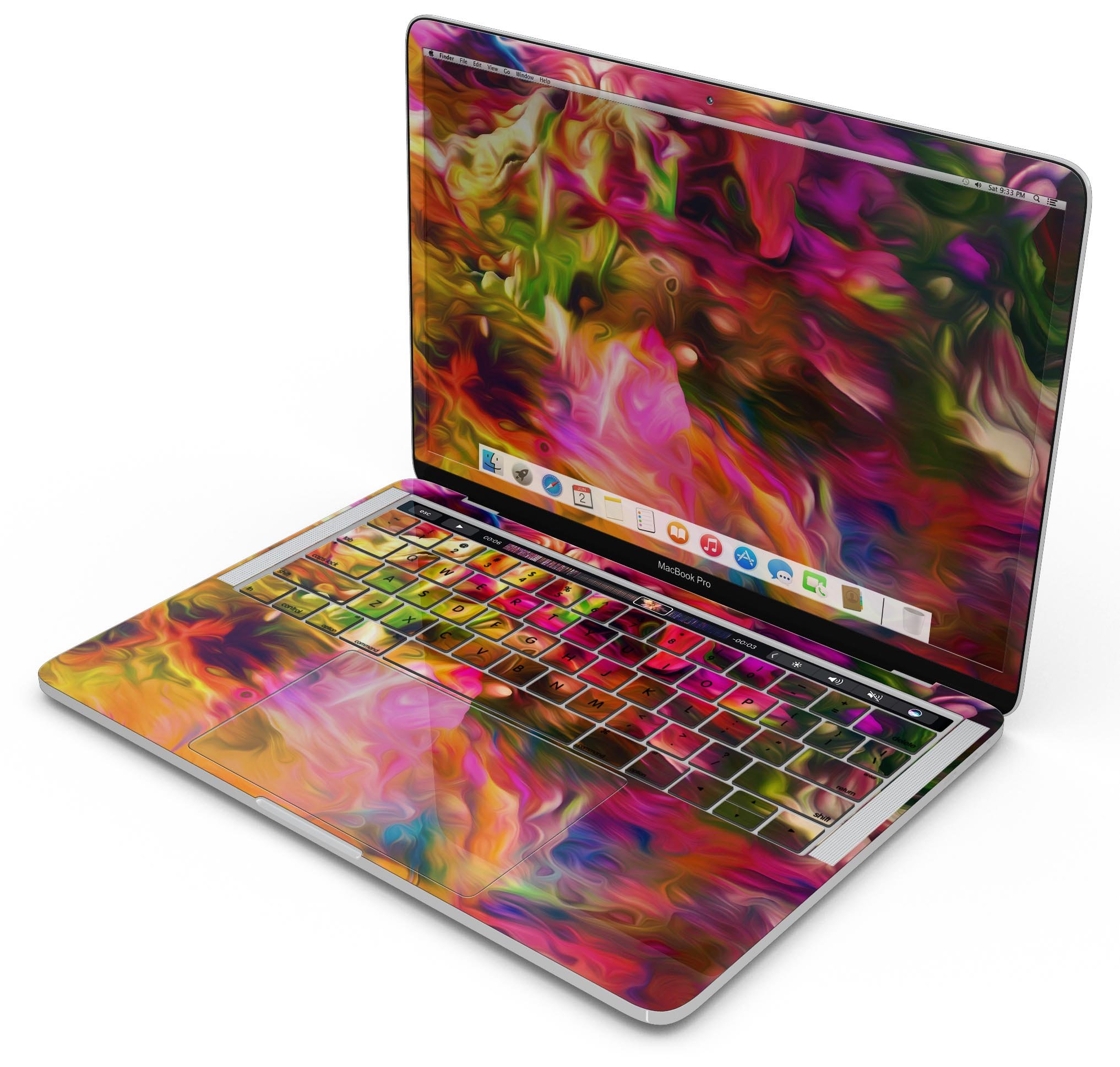 Blurred Abstract Flow V23 skin decal wrap kit for Apple MacBook, showcasing vibrant colors and a sleek design.