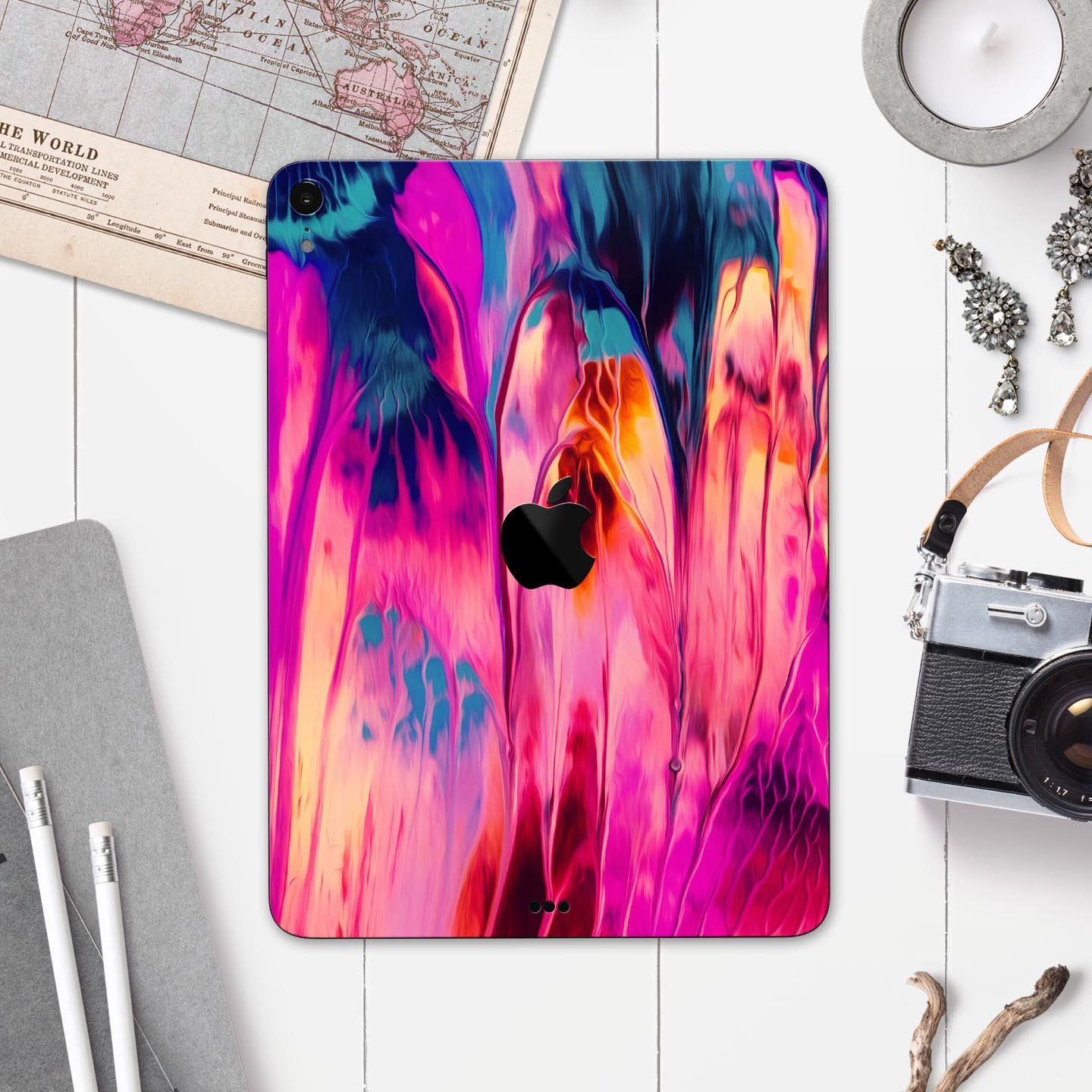 Blurred Abstract Flow V24 full body skin decal for Apple iPad, showcasing a vibrant abstract design with premium 3M material.