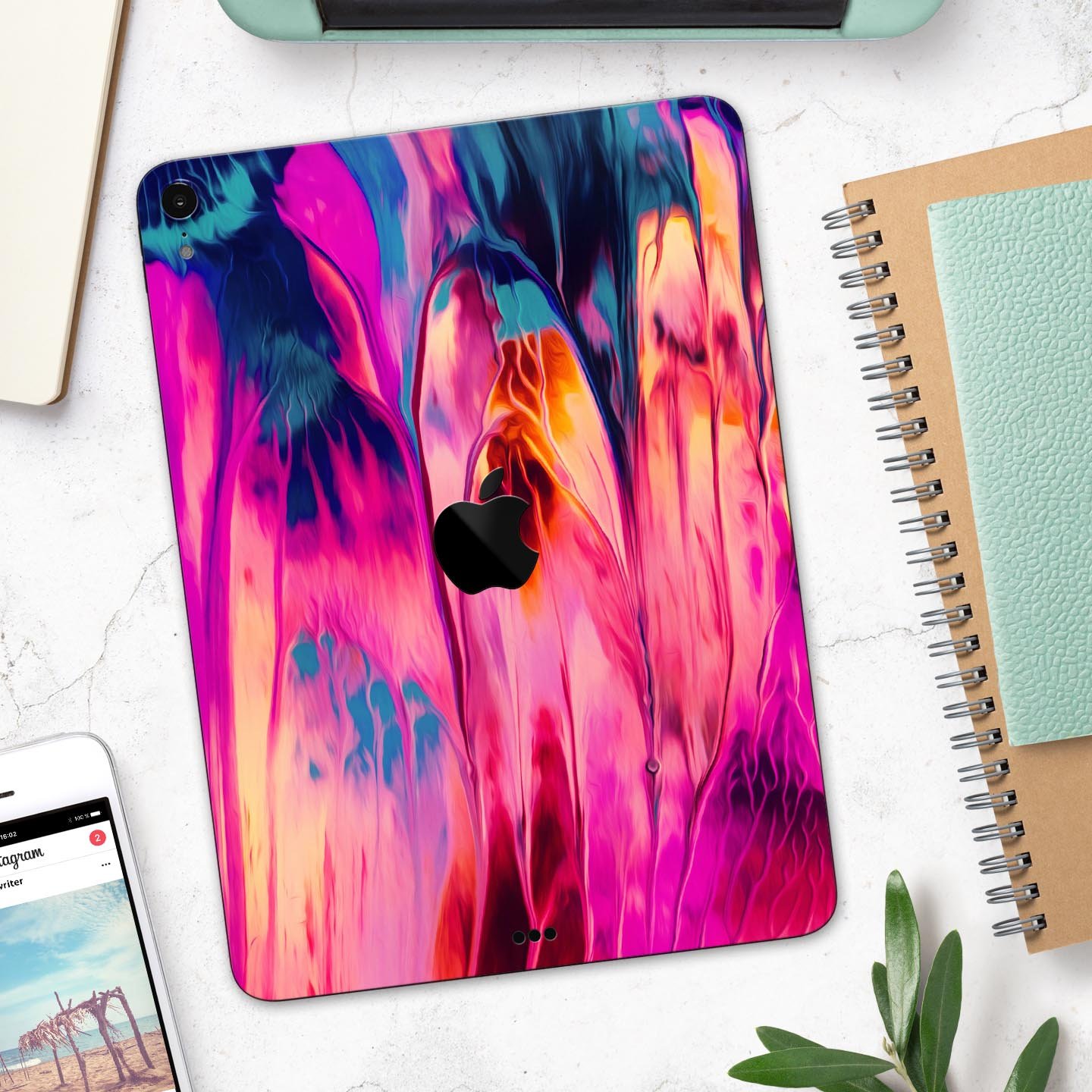 Blurred Abstract Flow V24 full body skin decal for Apple iPad, showcasing a vibrant abstract design with premium 3M material.