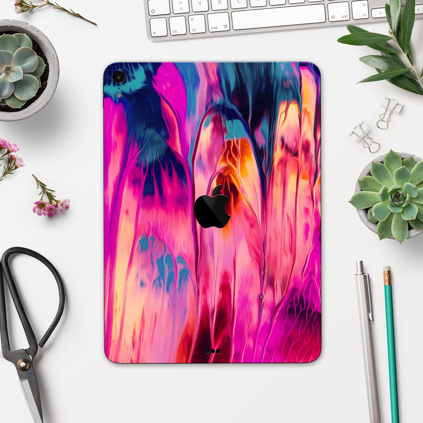 Blurred Abstract Flow V24 full body skin decal for Apple iPad, showcasing a vibrant abstract design with premium 3M material.