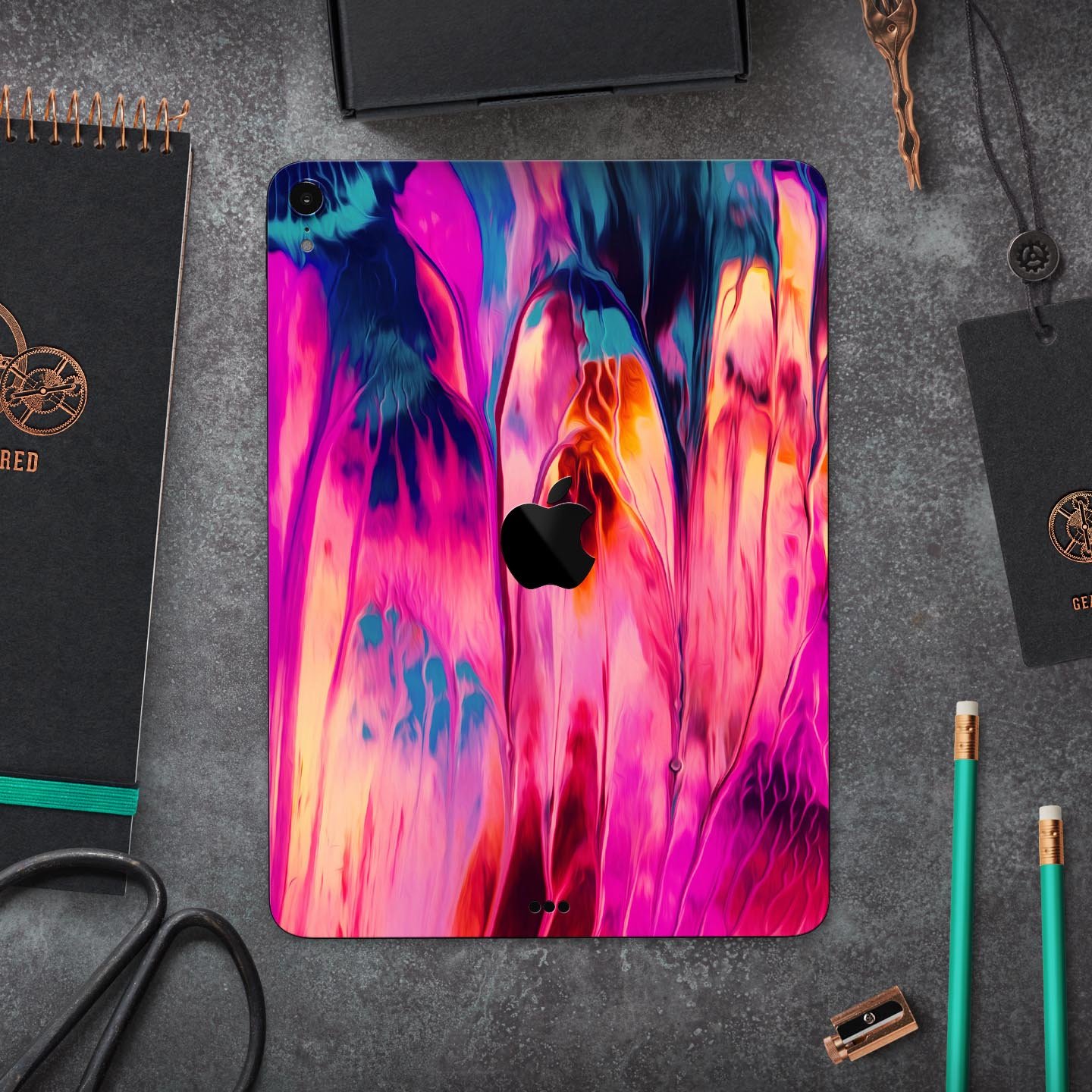 Blurred Abstract Flow V24 full body skin decal for Apple iPad, showcasing a vibrant abstract design with premium 3M material.