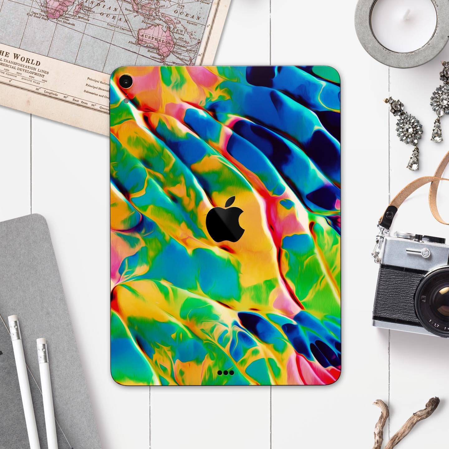 Blurred Abstract Flow V25 skin decal for Apple iPad, showcasing vibrant abstract design and premium 3M material.