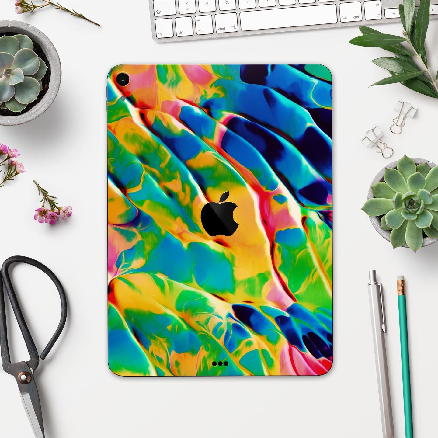 Blurred Abstract Flow V25 skin decal for Apple iPad, showcasing vibrant abstract design and premium 3M material.