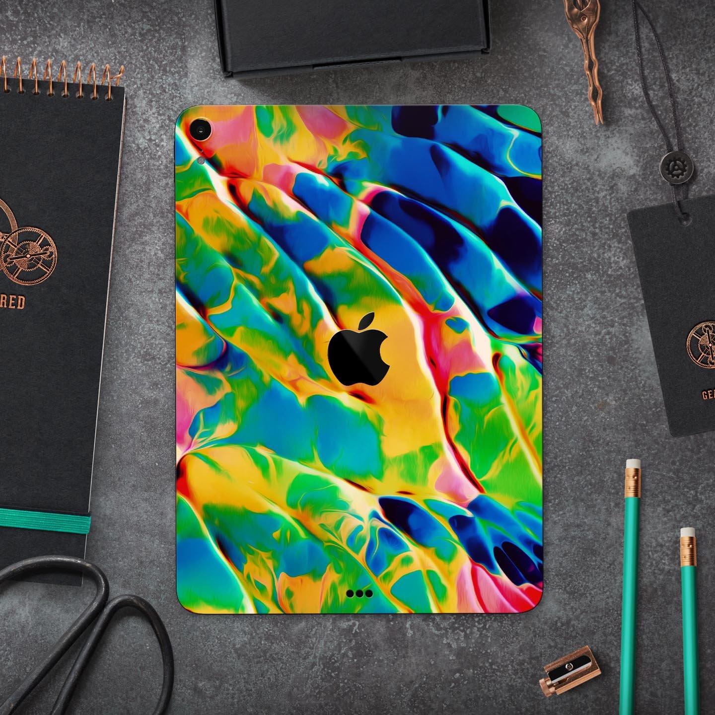 Blurred Abstract Flow V25 skin decal for Apple iPad, showcasing vibrant abstract design and premium 3M material.