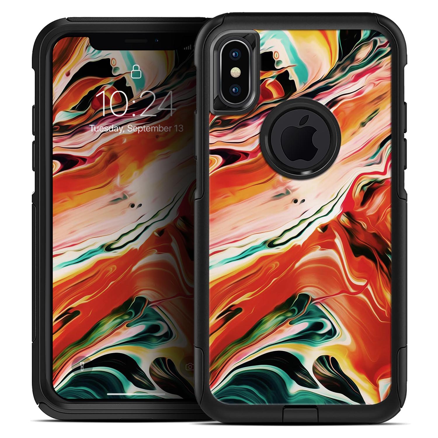 Blurred Abstract Flow V26 Skin Kit designed for iPhone OtterBox cases, showcasing a vibrant abstract design with a smooth finish.