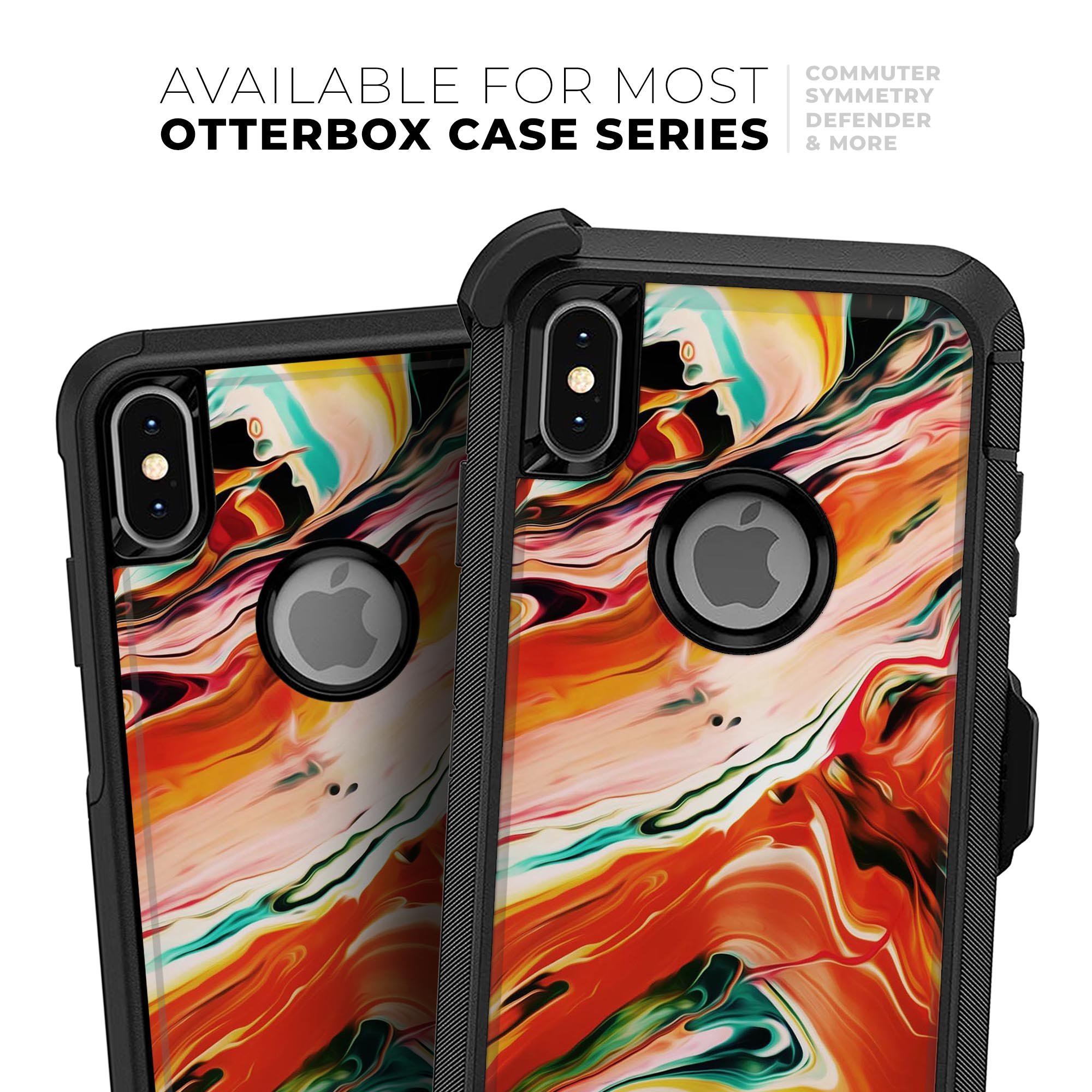 Blurred Abstract Flow V26 Skin Kit designed for iPhone OtterBox cases, showcasing a vibrant abstract design with a smooth finish.