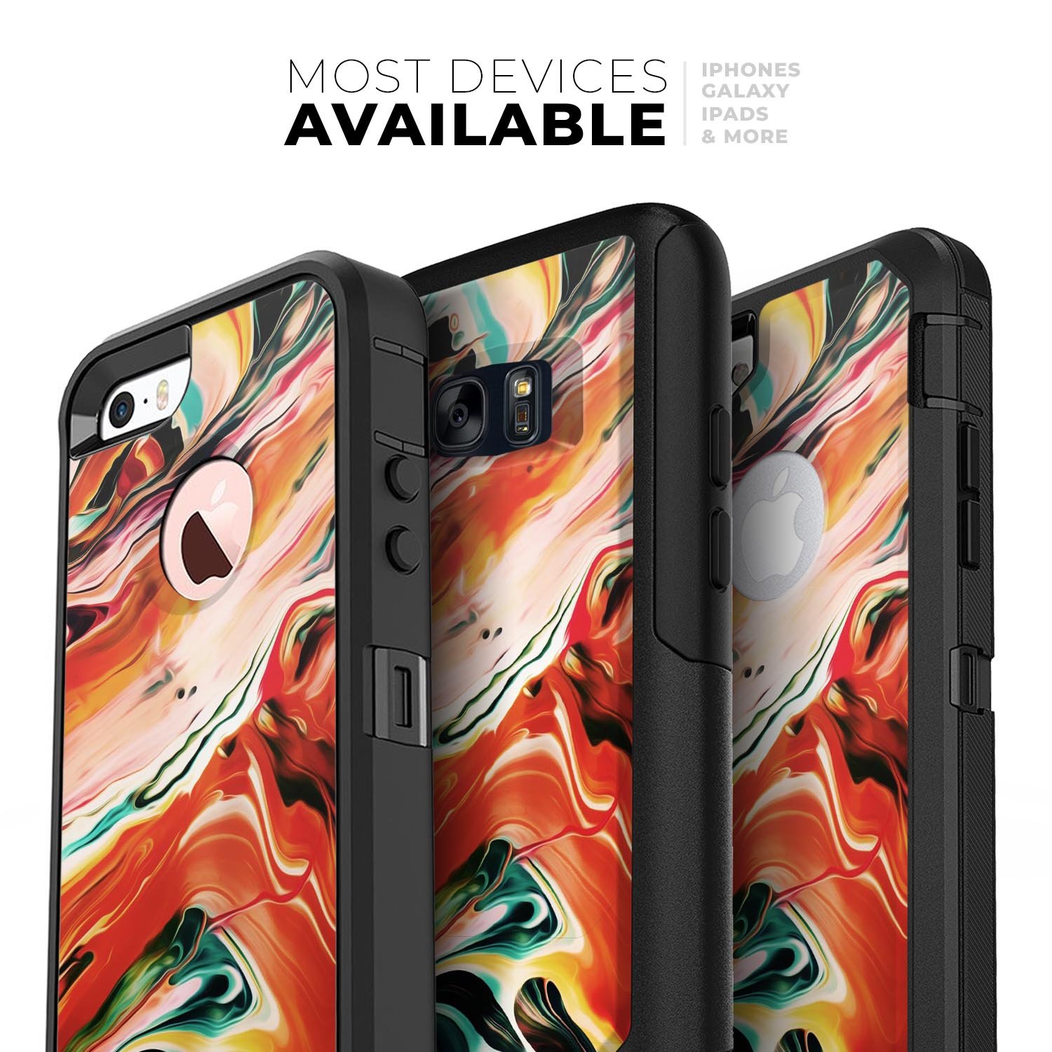 Blurred Abstract Flow V26 Skin Kit designed for iPhone OtterBox cases, showcasing a vibrant abstract design with a smooth finish.