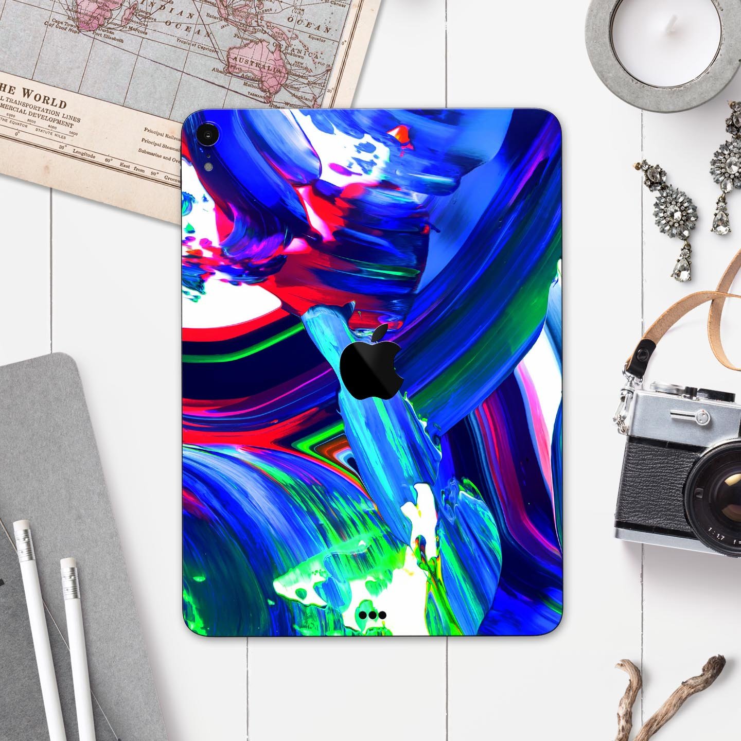 Blurred Abstract Flow V27 skin decal for Apple iPad, showcasing a vibrant abstract design with premium 3M material for protection.