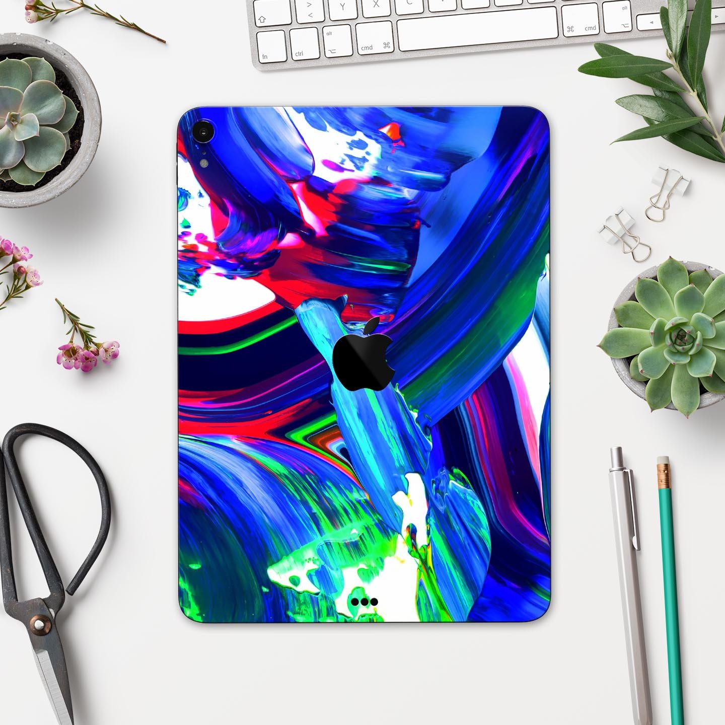 Blurred Abstract Flow V27 skin decal for Apple iPad, showcasing a vibrant abstract design with premium 3M material for protection.