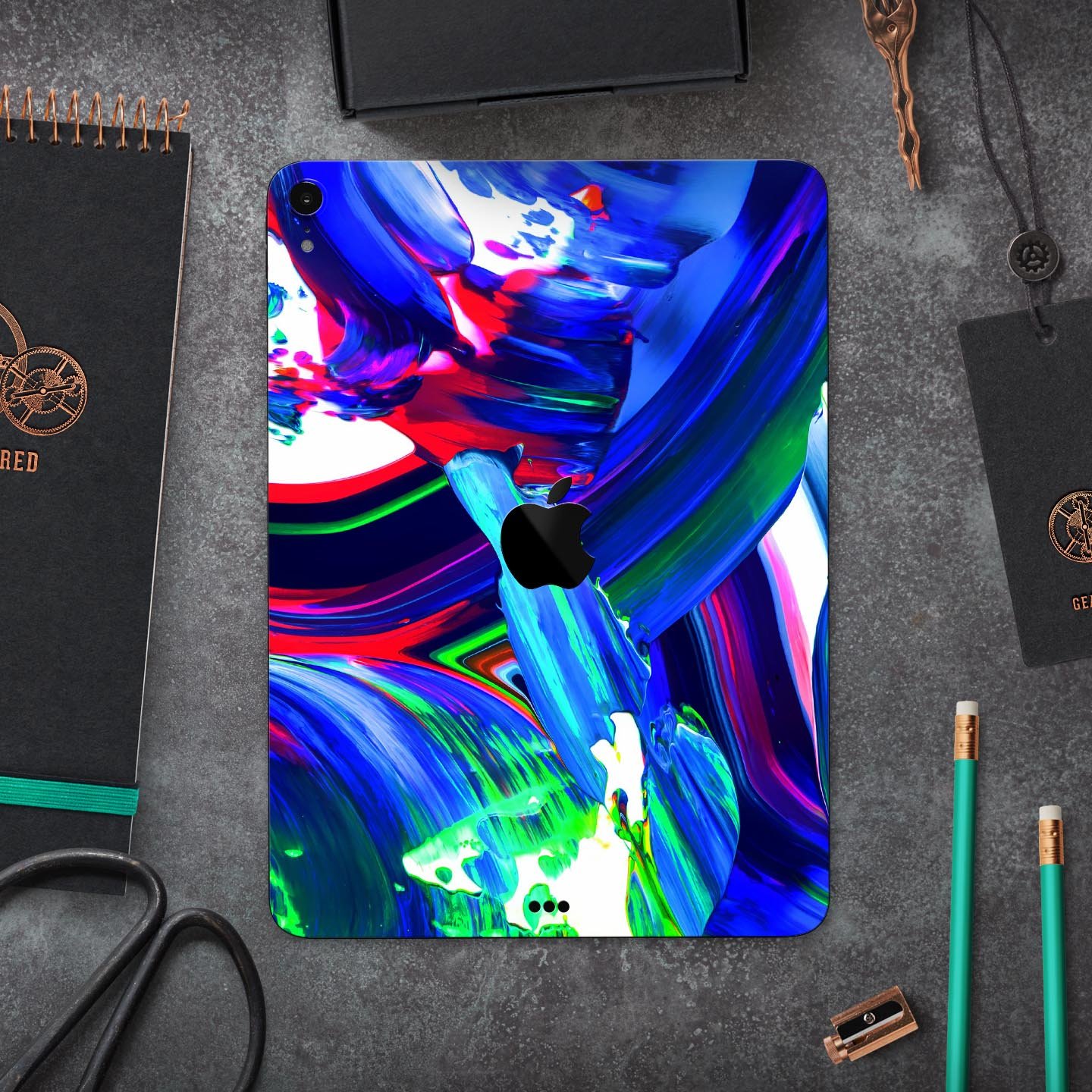 Blurred Abstract Flow V27 skin decal for Apple iPad, showcasing a vibrant abstract design with premium 3M material for protection.