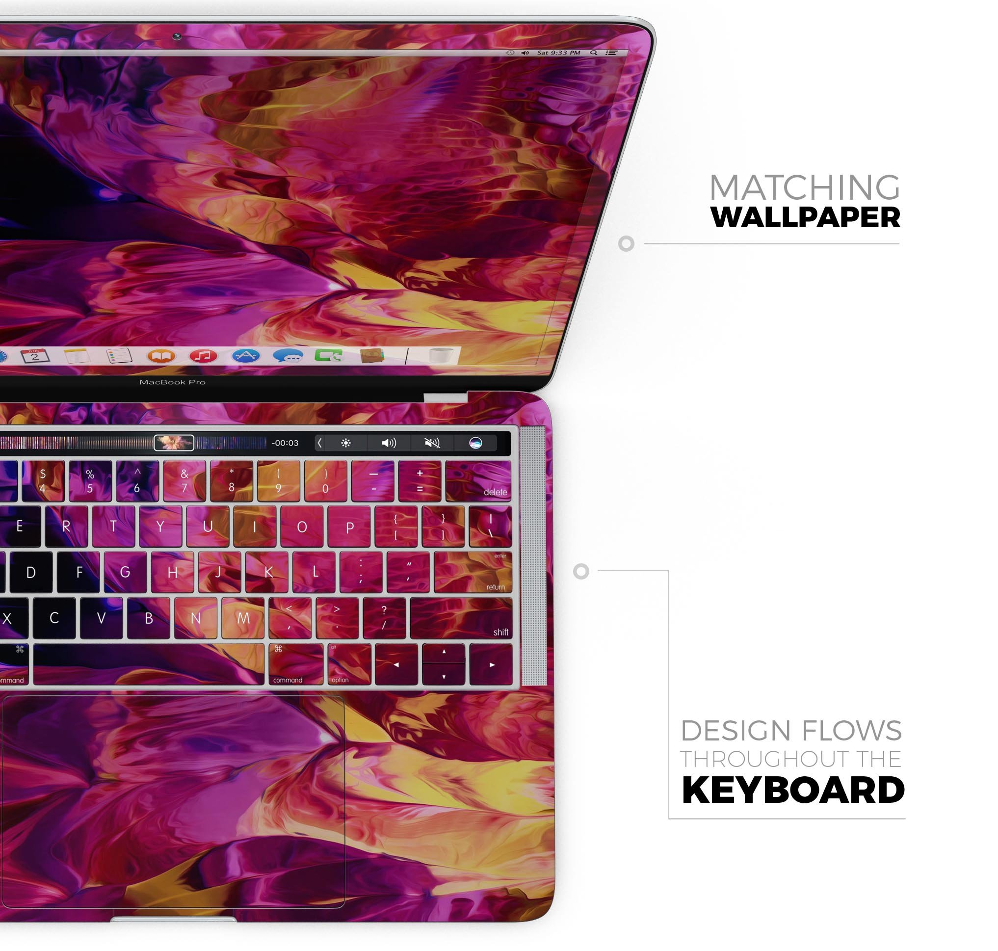 Blurred Abstract Flow V28 skin decal wrap kit for Apple MacBook, showcasing a vibrant abstract design with a smooth finish.