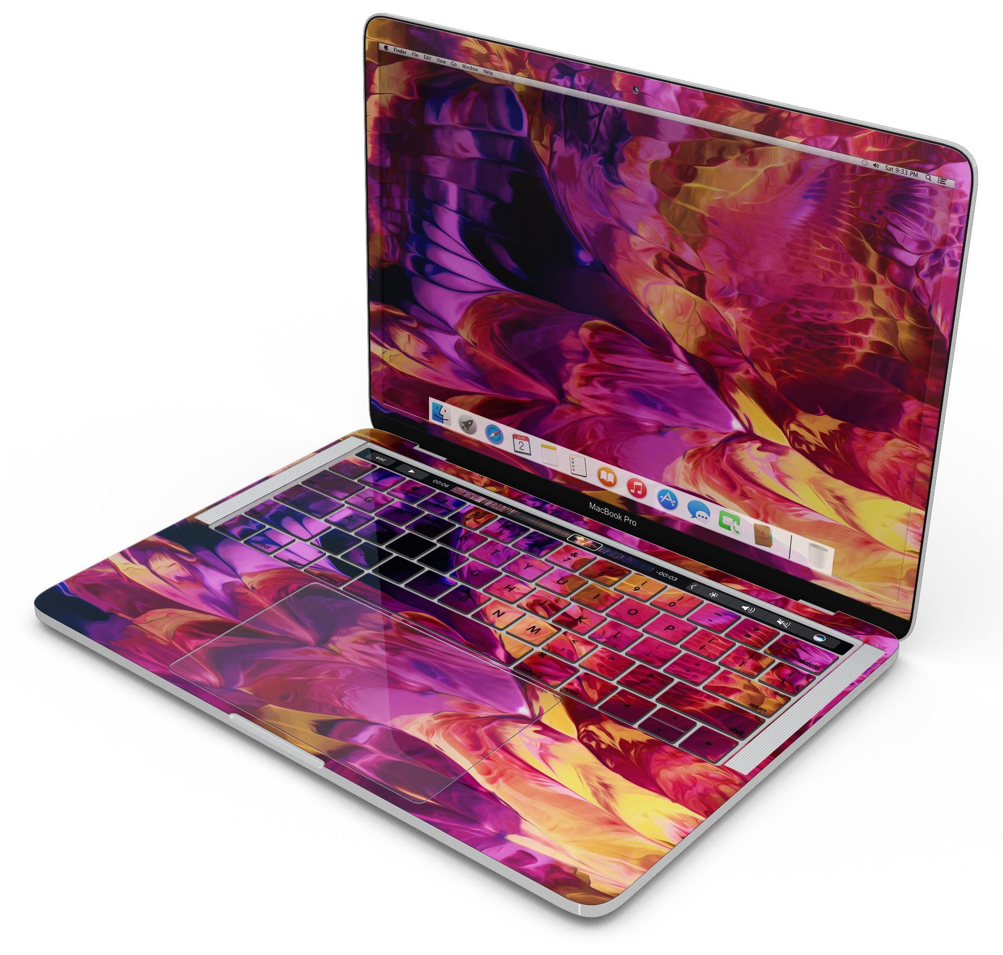 Blurred Abstract Flow V28 skin decal wrap kit for Apple MacBook, showcasing a vibrant abstract design with a smooth finish.