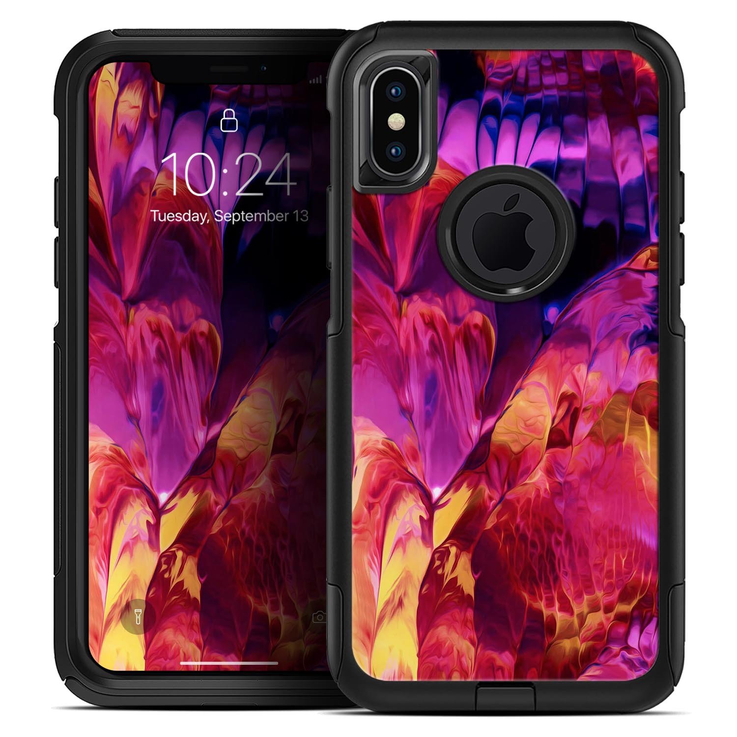 Blurred Abstract Flow V28 Skin Kit designed for iPhone OtterBox cases, showcasing vibrant abstract patterns and ultra-thin protection.