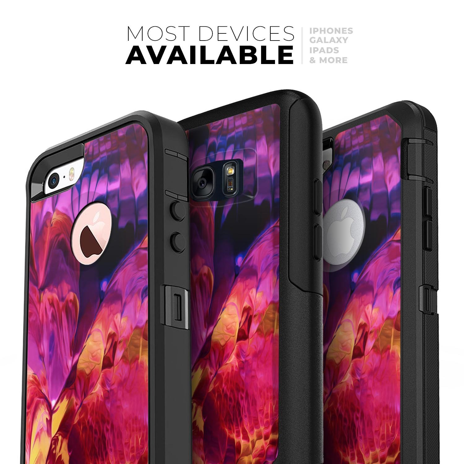 Blurred Abstract Flow V28 Skin Kit designed for iPhone OtterBox cases, showcasing vibrant abstract patterns and ultra-thin protection.