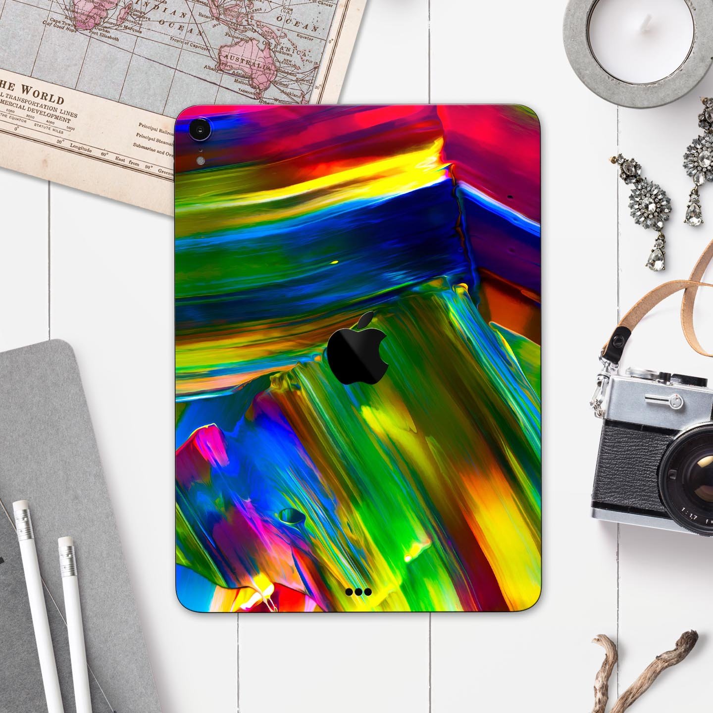 Blurred Abstract Flow V29 skin decal for Apple iPad, showcasing vibrant colors and a sleek design for full-body protection.