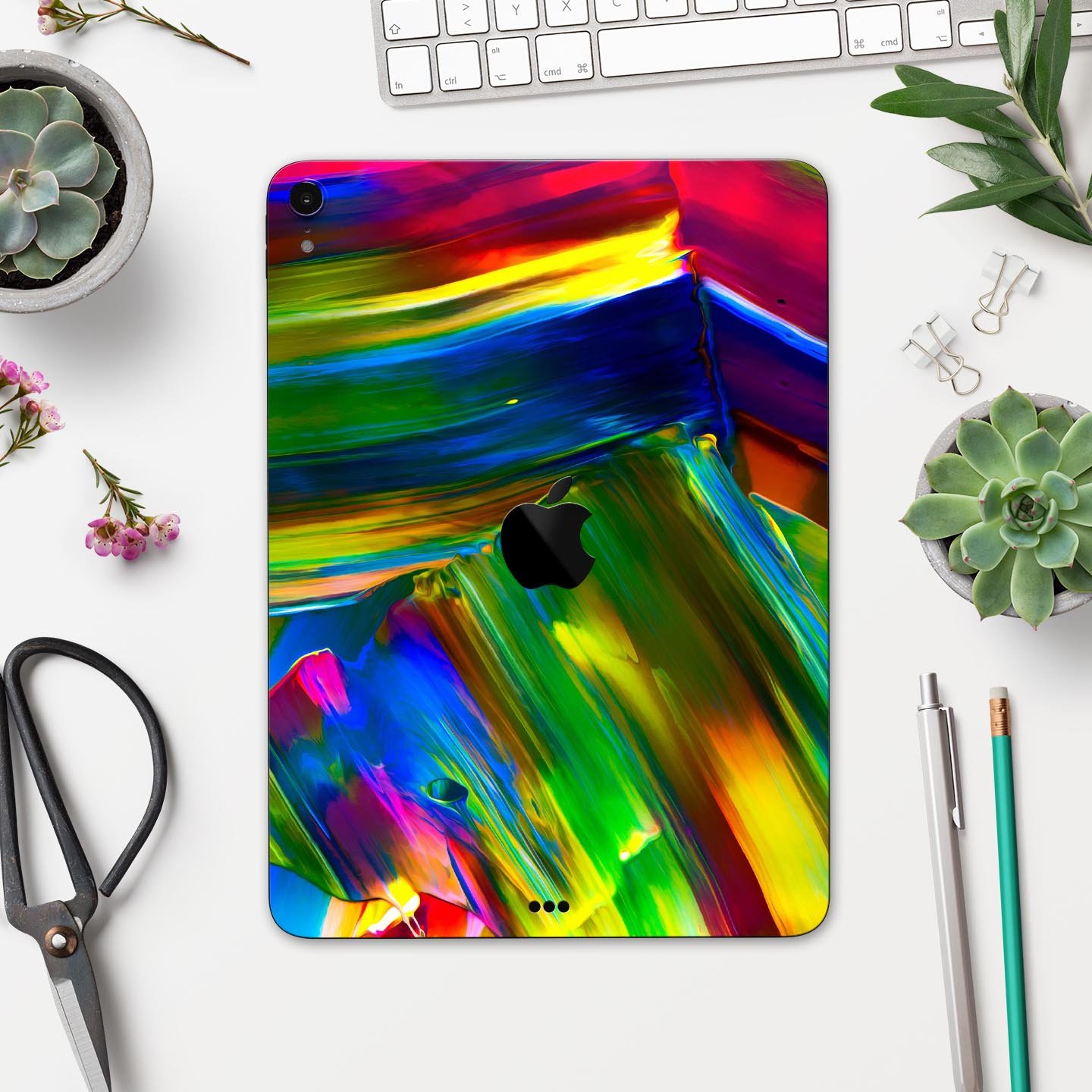 Blurred Abstract Flow V29 skin decal for Apple iPad, showcasing vibrant colors and a sleek design for full-body protection.