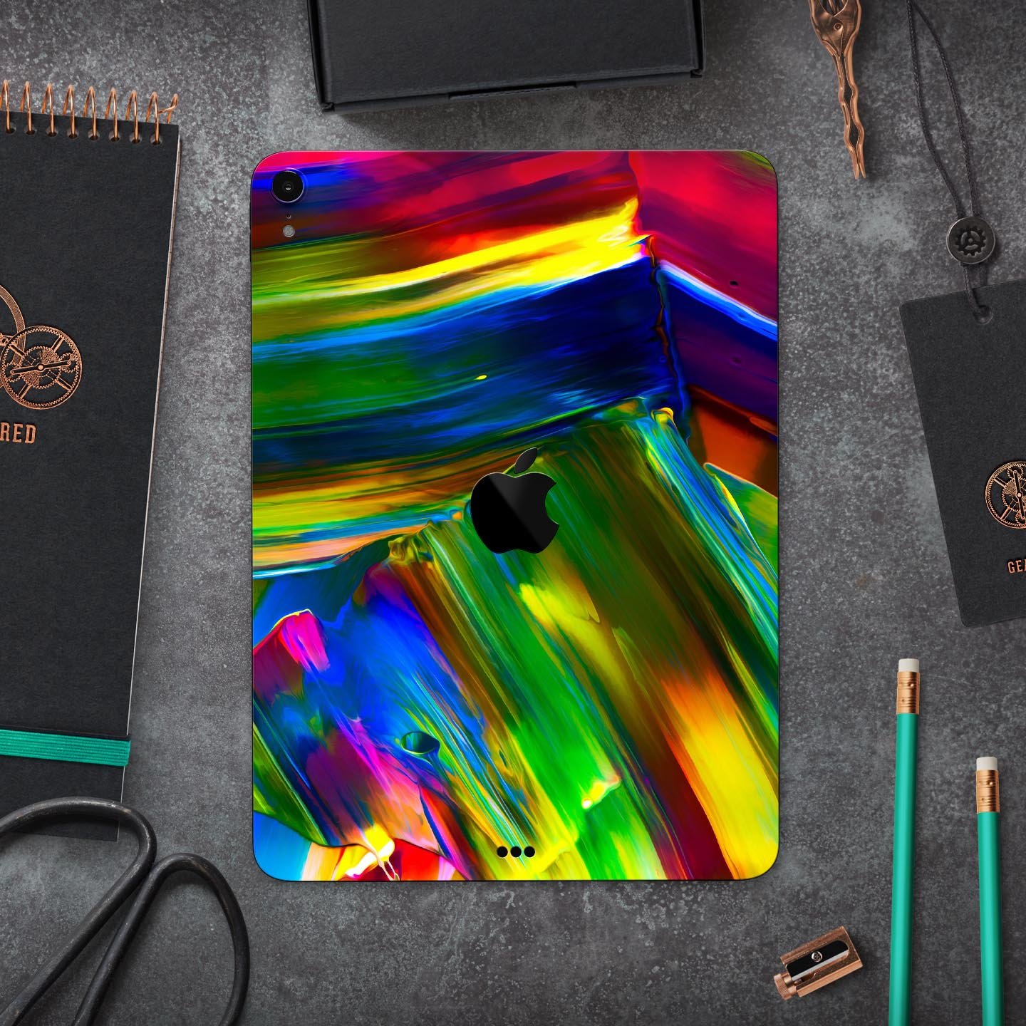 Blurred Abstract Flow V29 skin decal for Apple iPad, showcasing vibrant colors and a sleek design for full-body protection.