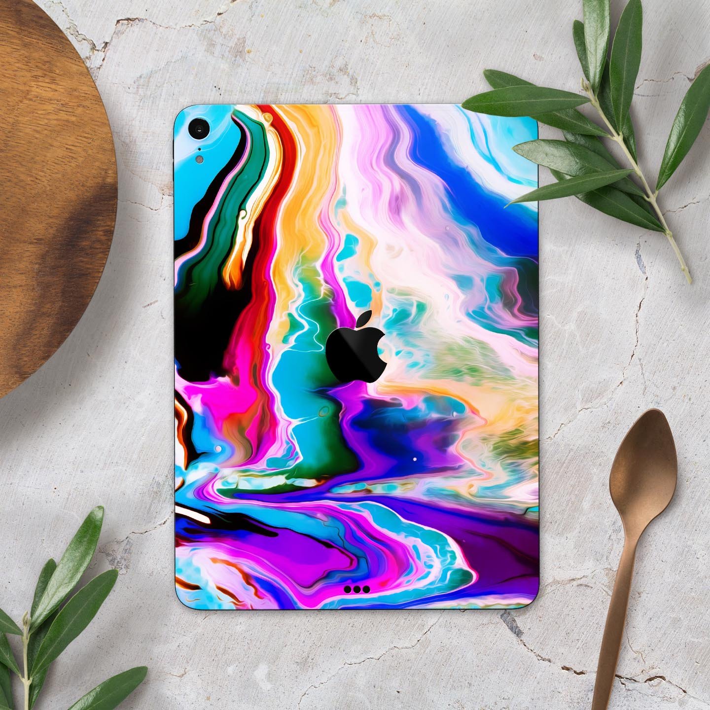 Blurred Abstract Flow V33 skin decal for Apple iPad, showcasing a vibrant abstract design with a smooth finish.