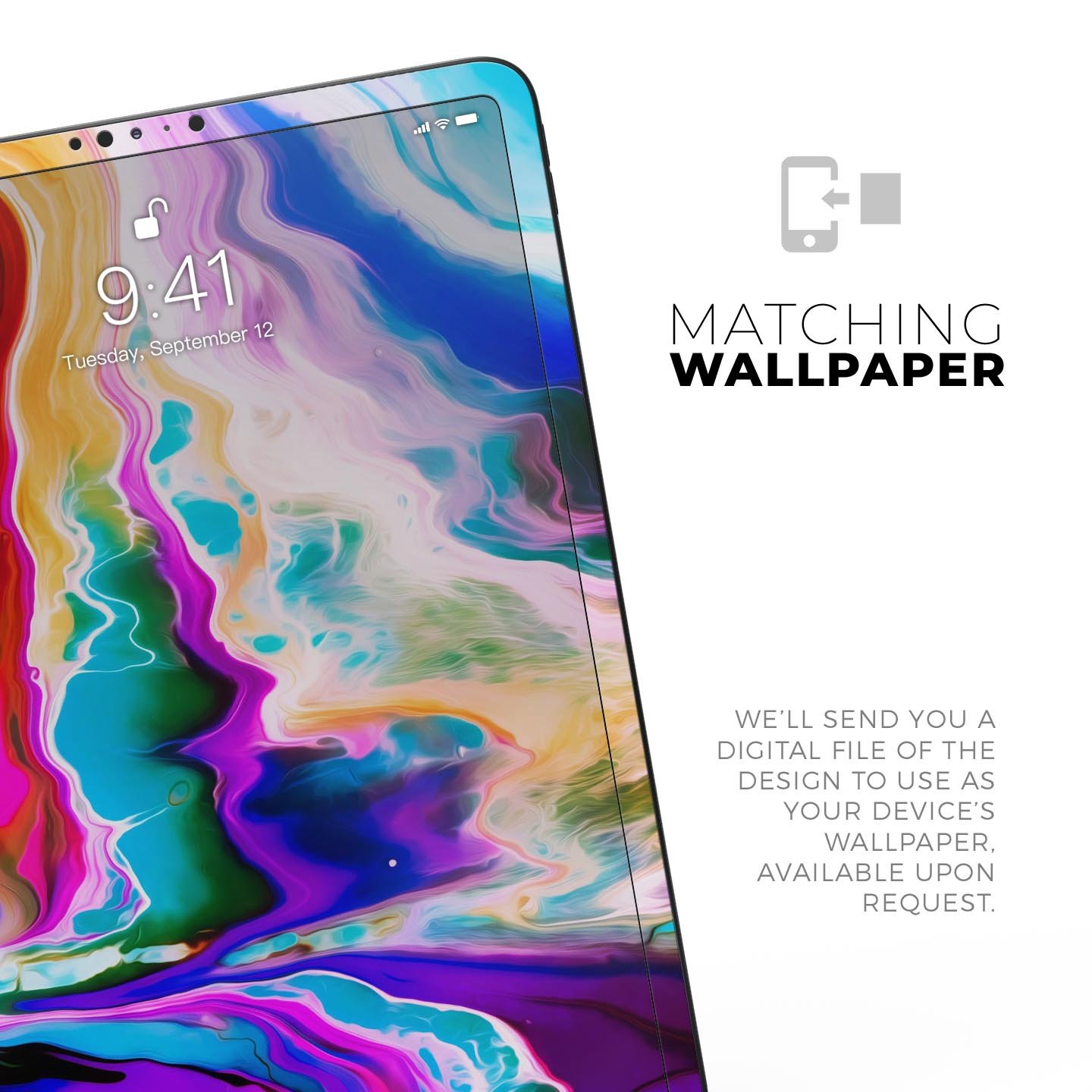 Blurred Abstract Flow V33 skin decal for Apple iPad, showcasing a vibrant abstract design with a smooth finish.