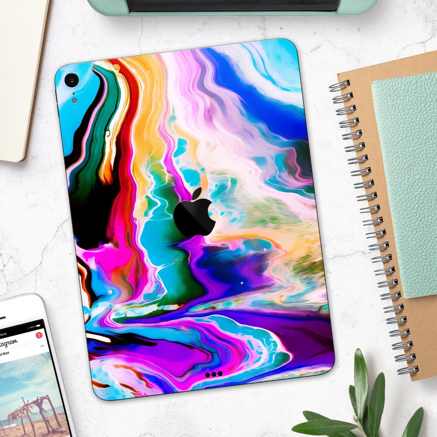 Blurred Abstract Flow V33 skin decal for Apple iPad, showcasing a vibrant abstract design with a smooth finish.