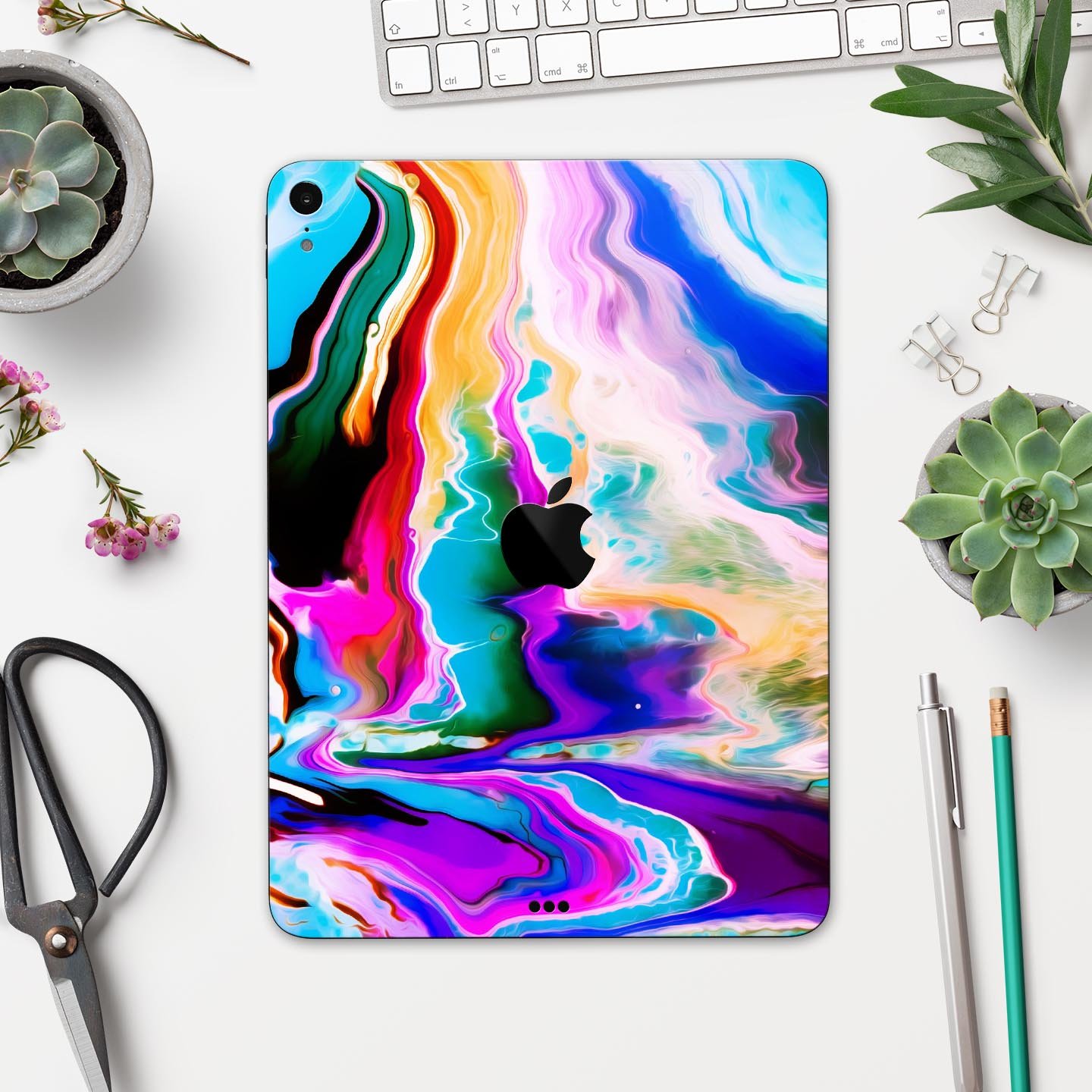 Blurred Abstract Flow V33 skin decal for Apple iPad, showcasing a vibrant abstract design with a smooth finish.